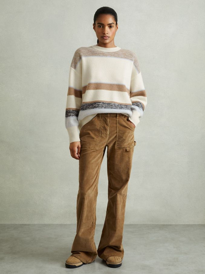 Wool-Cashmere Fuzzy Striped Jumper in Ivory/Blue (E98364) | €89
