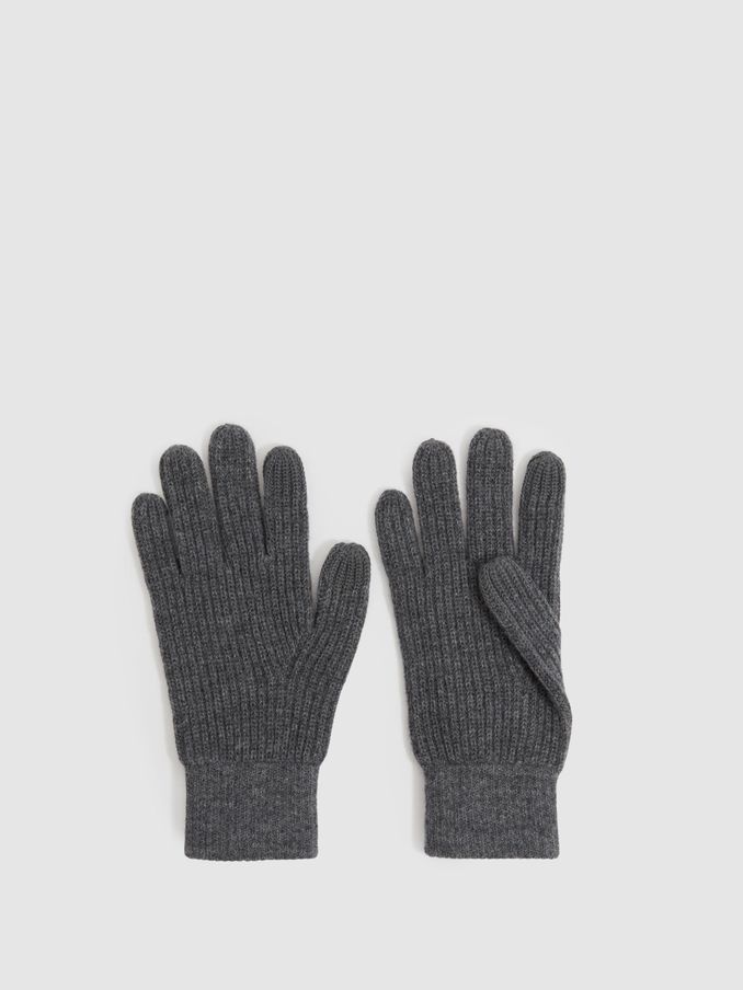 Ribbed-Merino Touchscreen Gloves in Mid Grey Melange (E98365) | €40