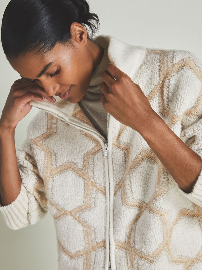 Reiss | Les 100 Ciels Cashmere-Blend Bouclé Jacket in Neutral/Cream (E98374) | CA$381