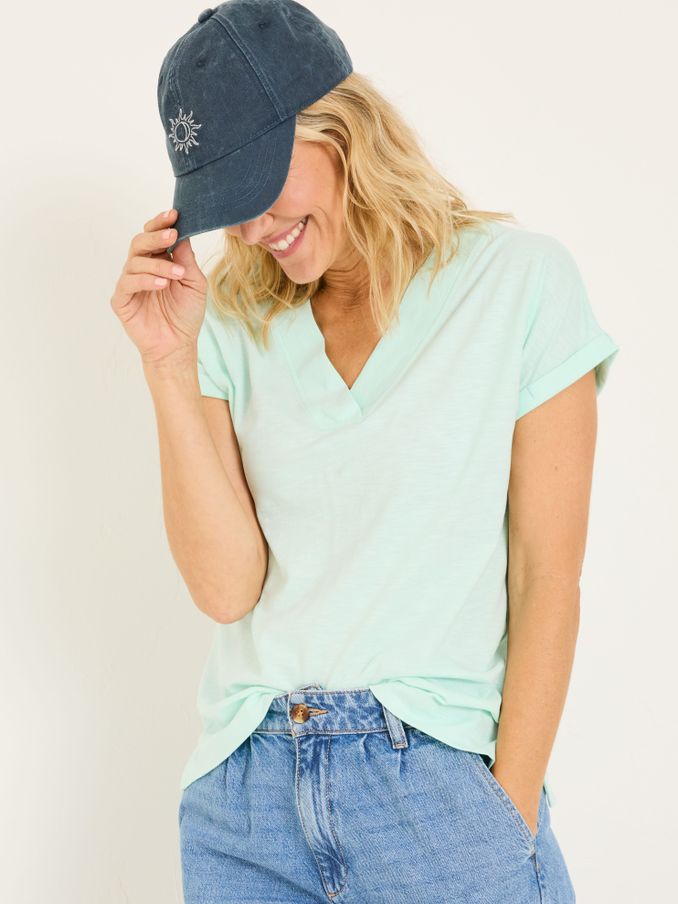Tansy Mint Green 100% Organic Cotton V-Neck T-Shirt (E98921) | $38
