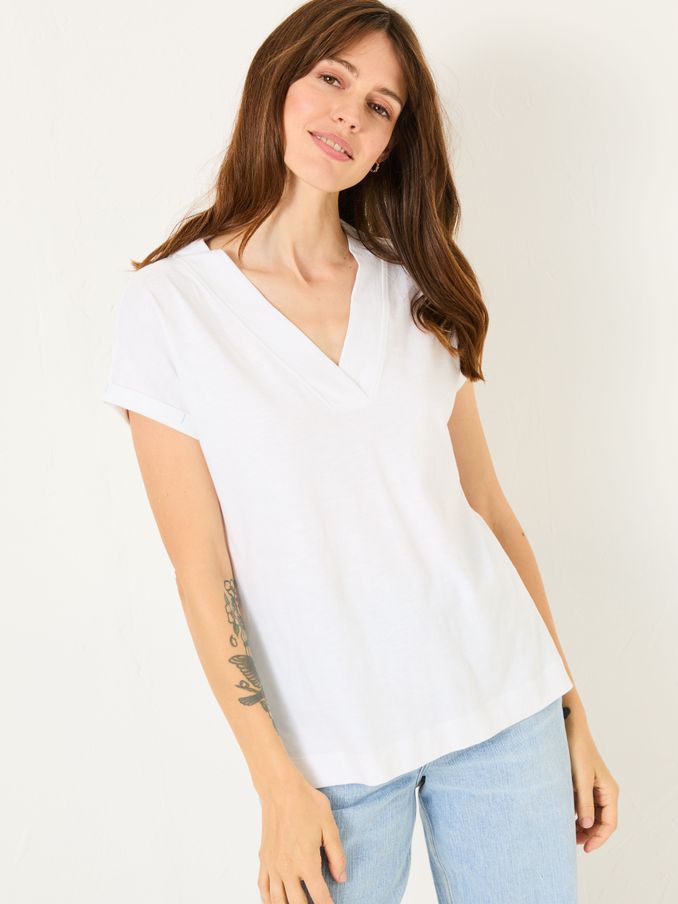 Tansy White 100% Organic Cotton V-Neck T-Shirt (E98926) | $38