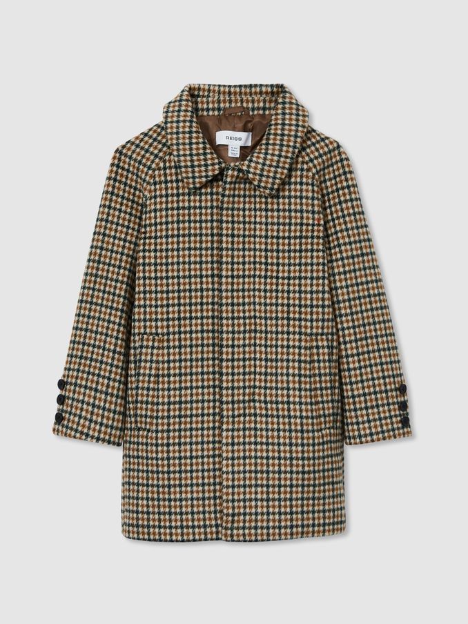 Wool-Blend Shephard’s-Check Coat in Brown Multi (E99553) | US$64