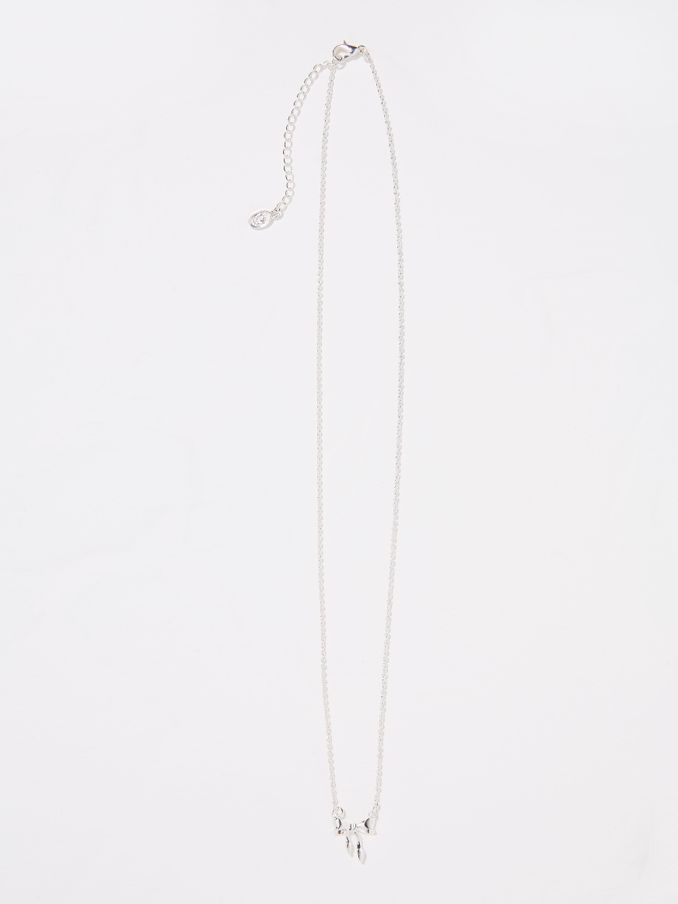 Silver Tone Bow Necklace (E99801) | €19