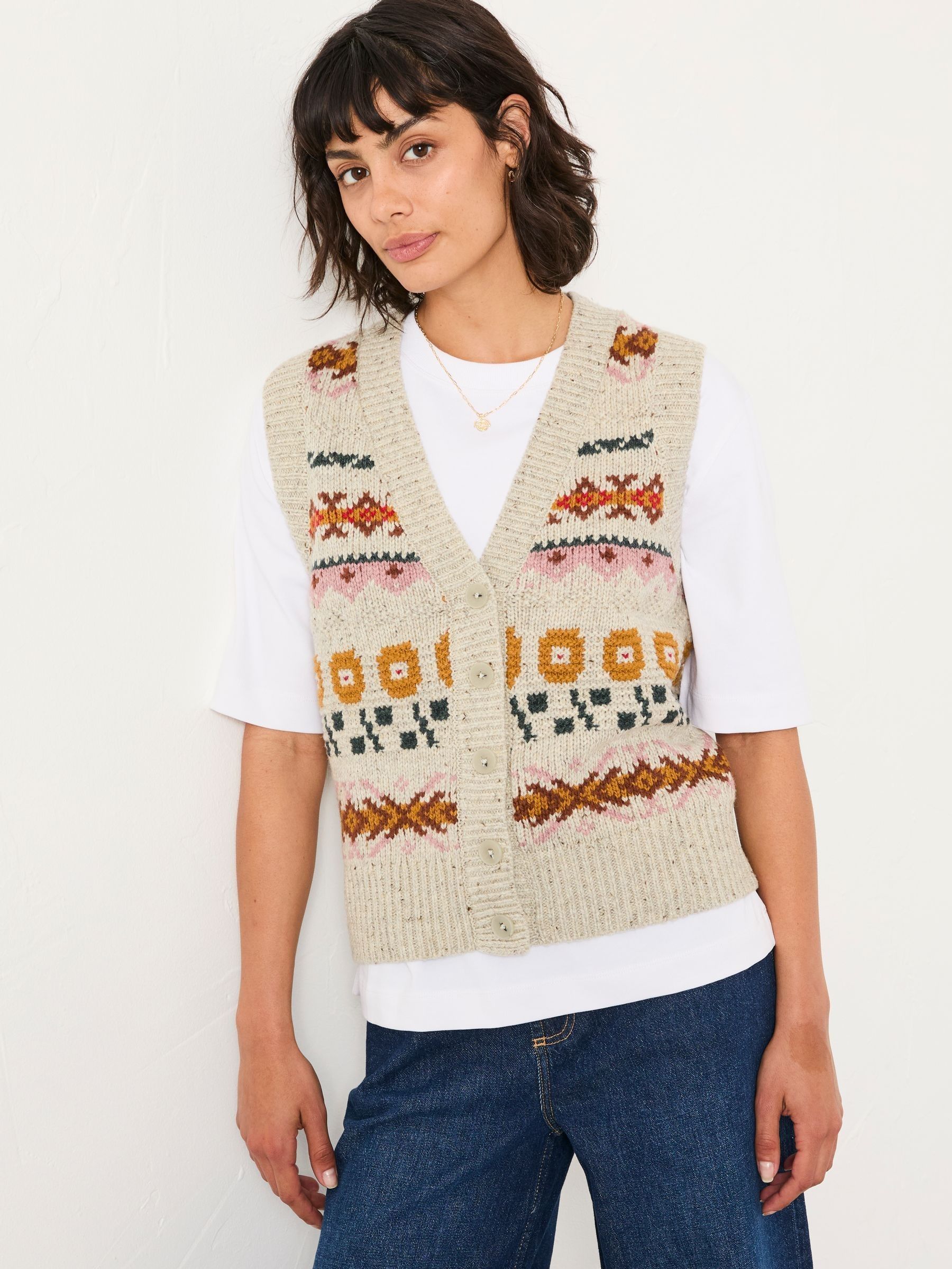 Lupin Mid Grey Knitted Floral Pattern Waistcoat (F00528) | €68.50