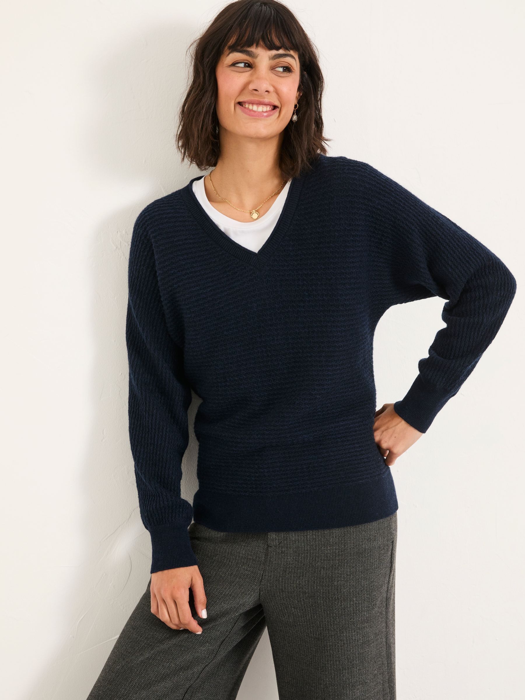 Bella Dark Navy Batwing Knitted Jumper (F00543) | $90