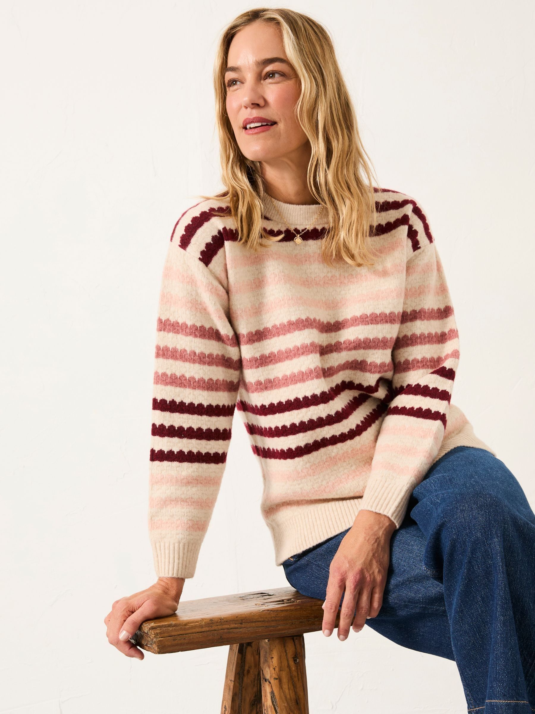 Solange Chalk White Stripe Knitted Crew Jumper (F00557) | €76.50