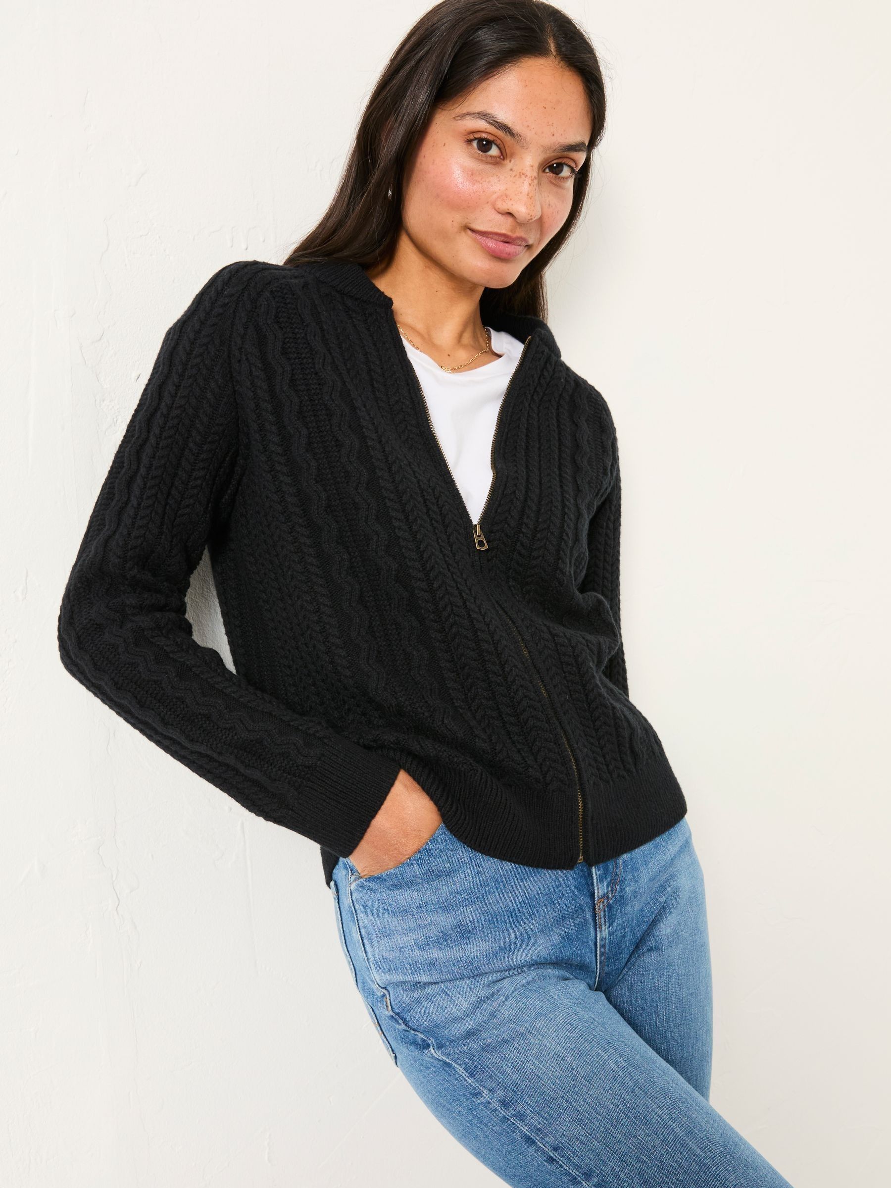 Loren Black Knitted Cable Bomber (F00559) | €77.50