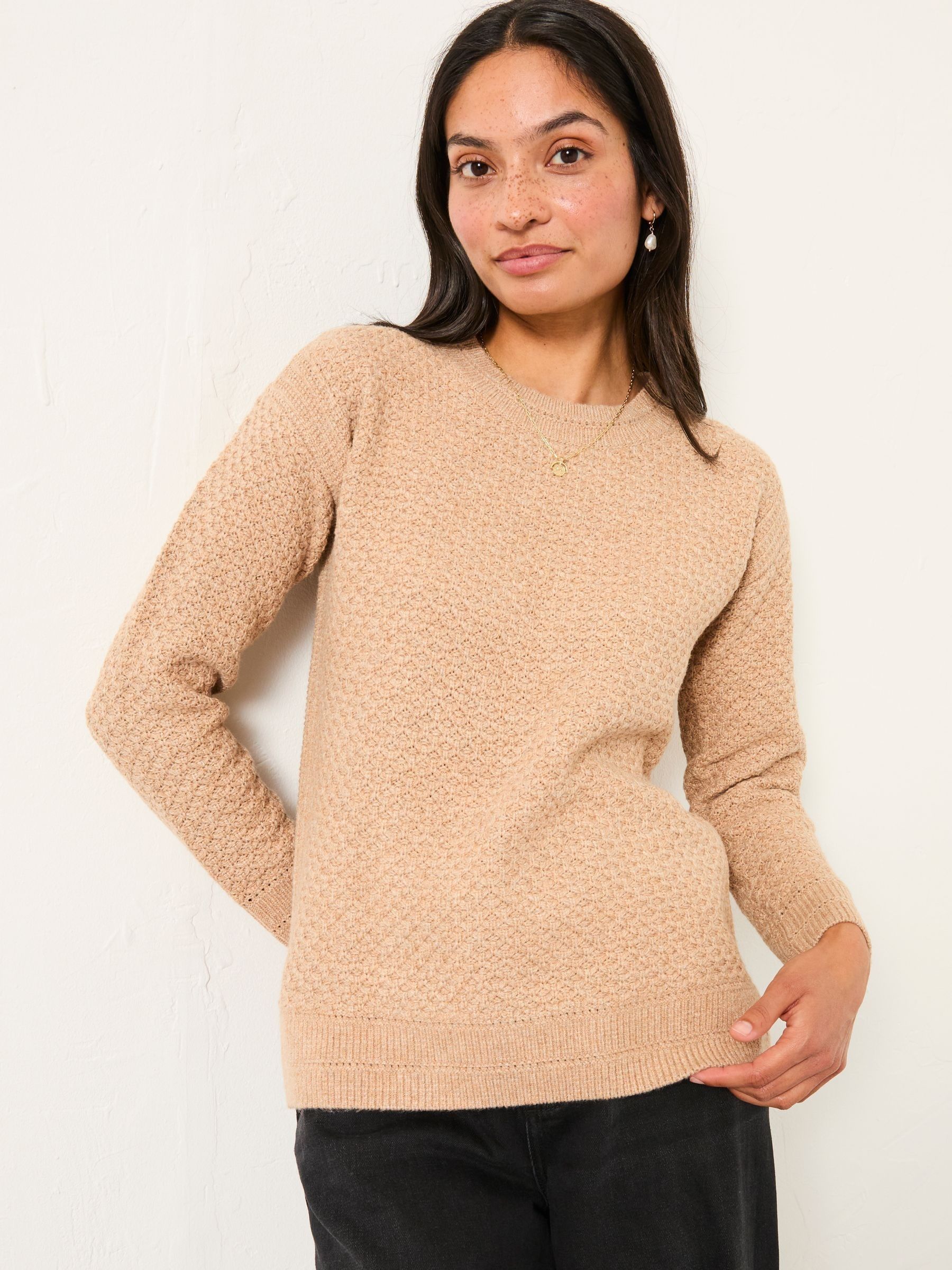 Ella Dark Natural Textured Knitted Jumper (F00562) | €65