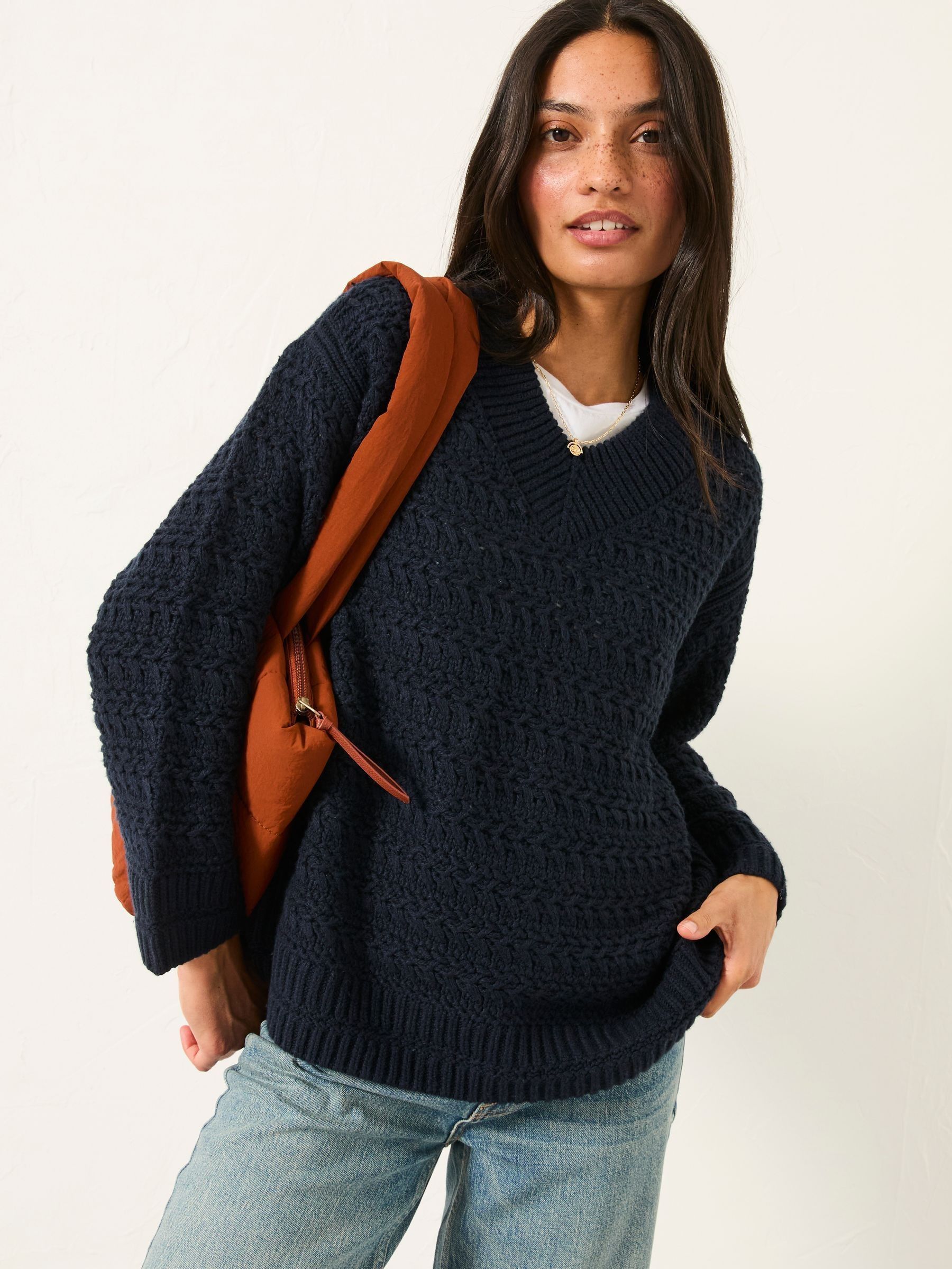 Stella Dark Navy V Neck Knitted Jumper (F00564) | $102