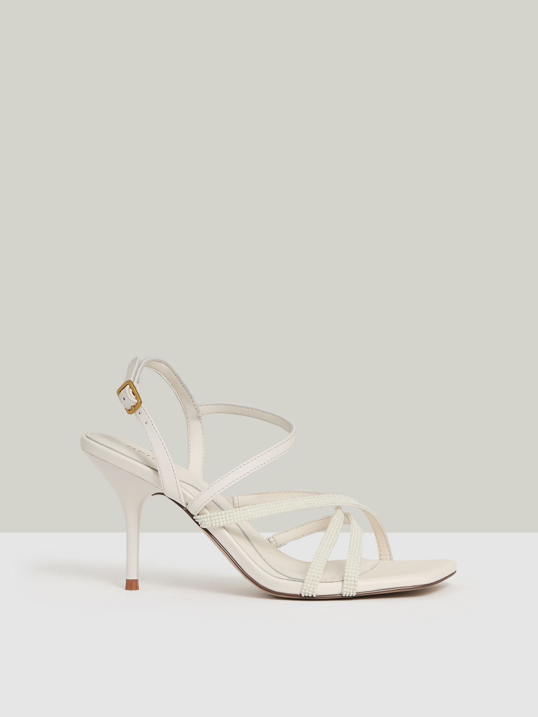 Leather Beaded-Strap Stiletto Sandals in White (F01543) | €270