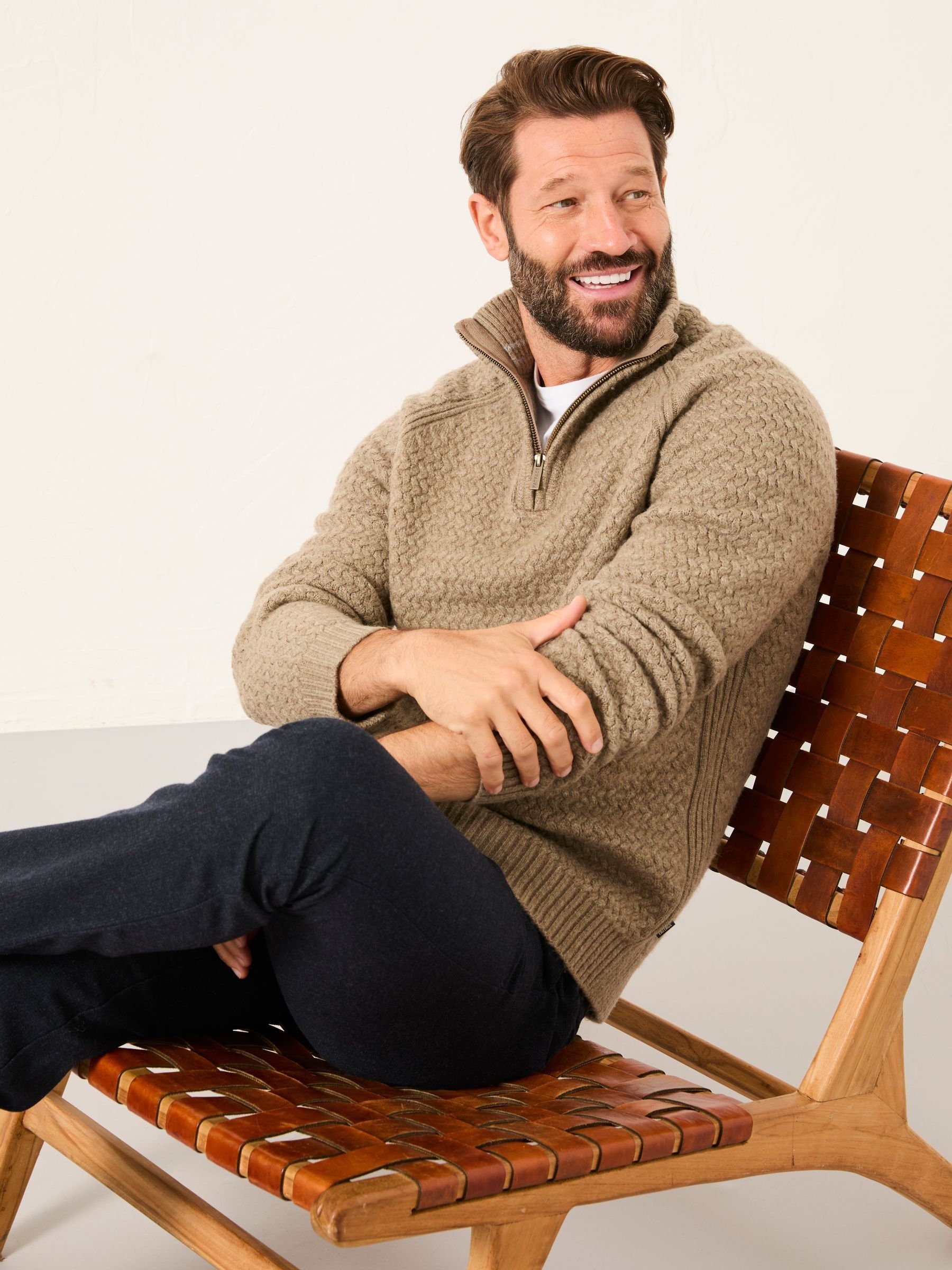 Calder Dark Natural Half Neck Knitted Jumper (F02214) | $112