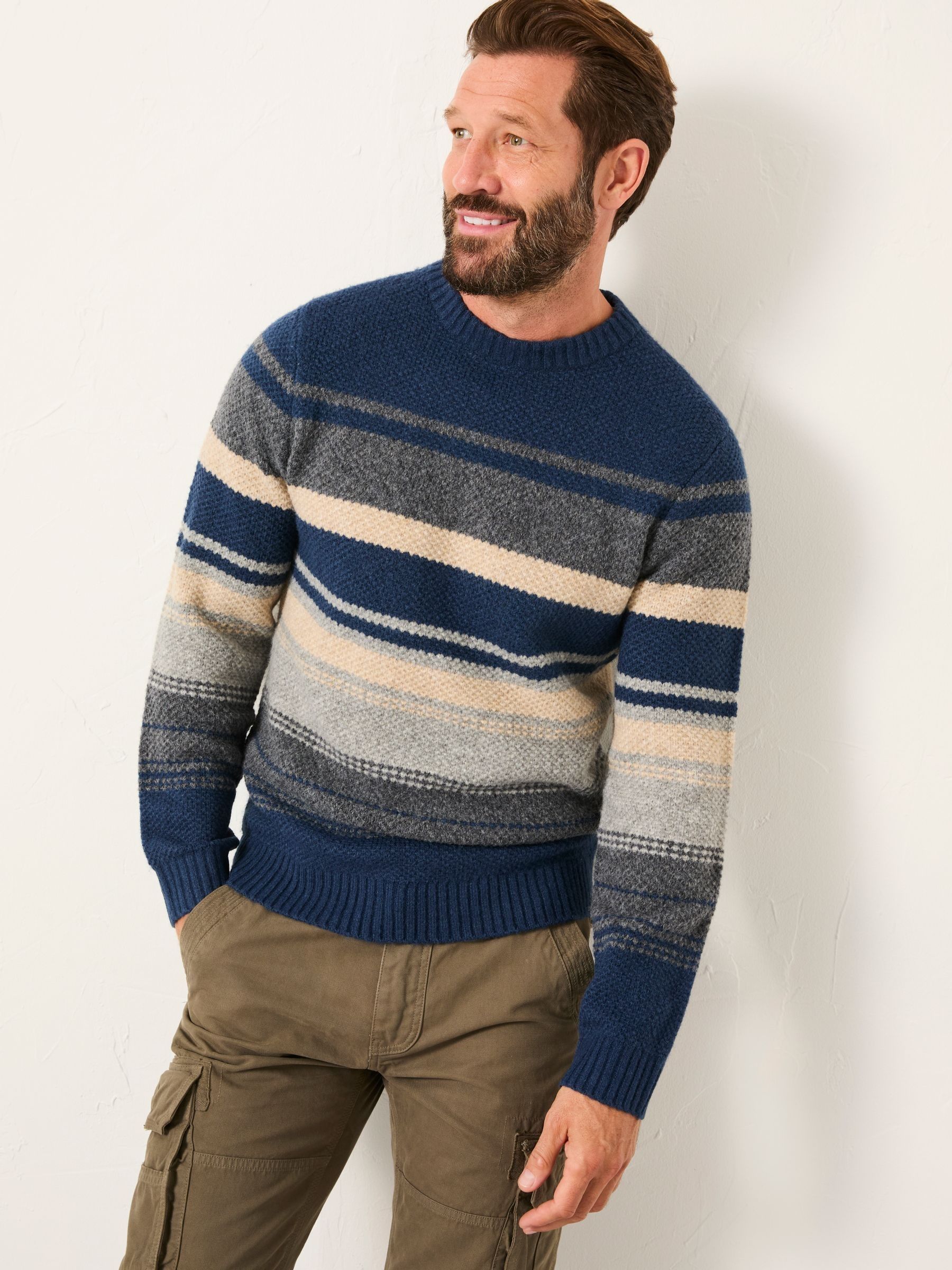 Calder Navy Stripe Crew Neck Knitted Jumper (F02216) | $95
