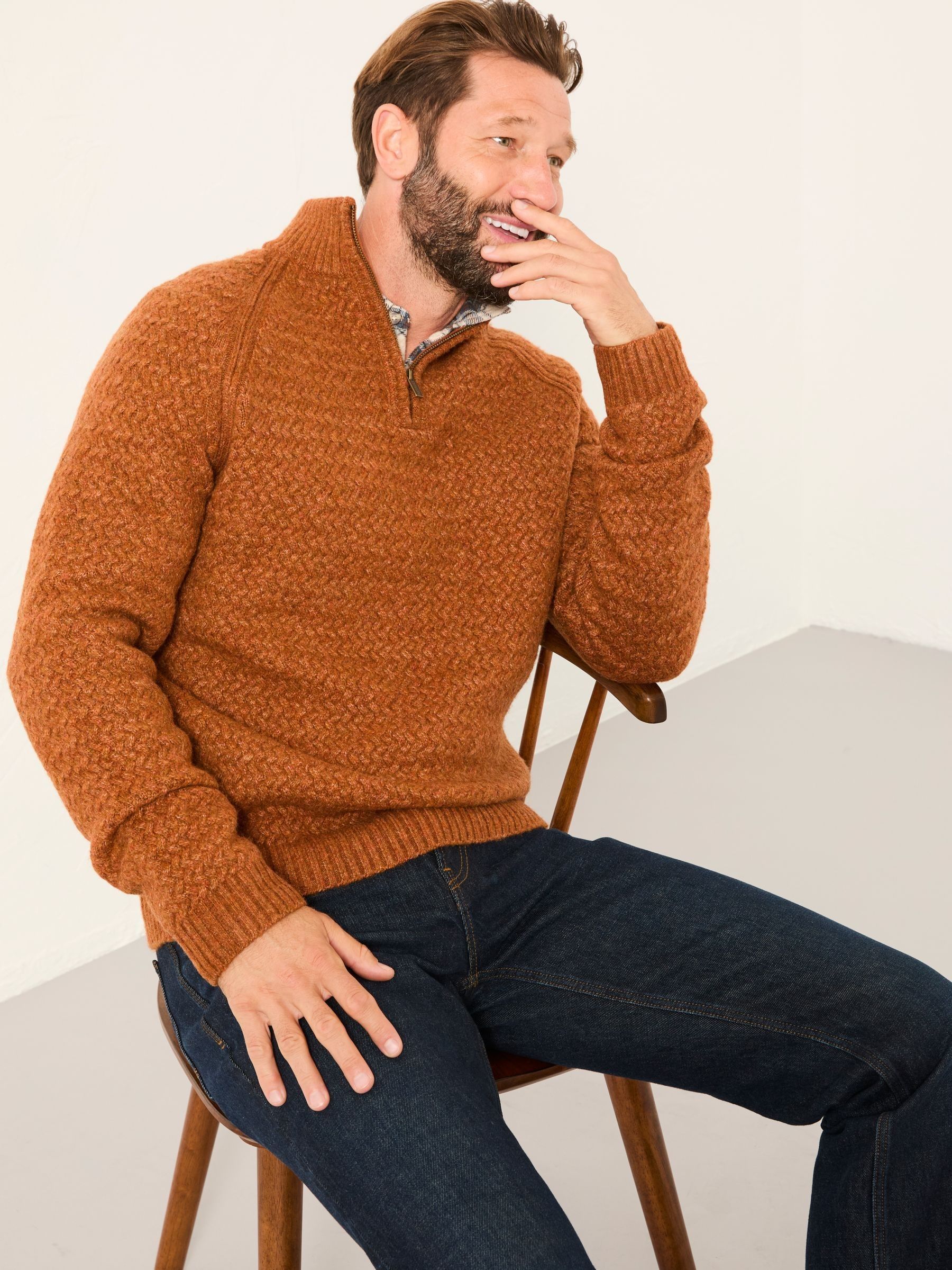 Calder Rust Brown Half Neck Knitted Jumper (F02228) | $112