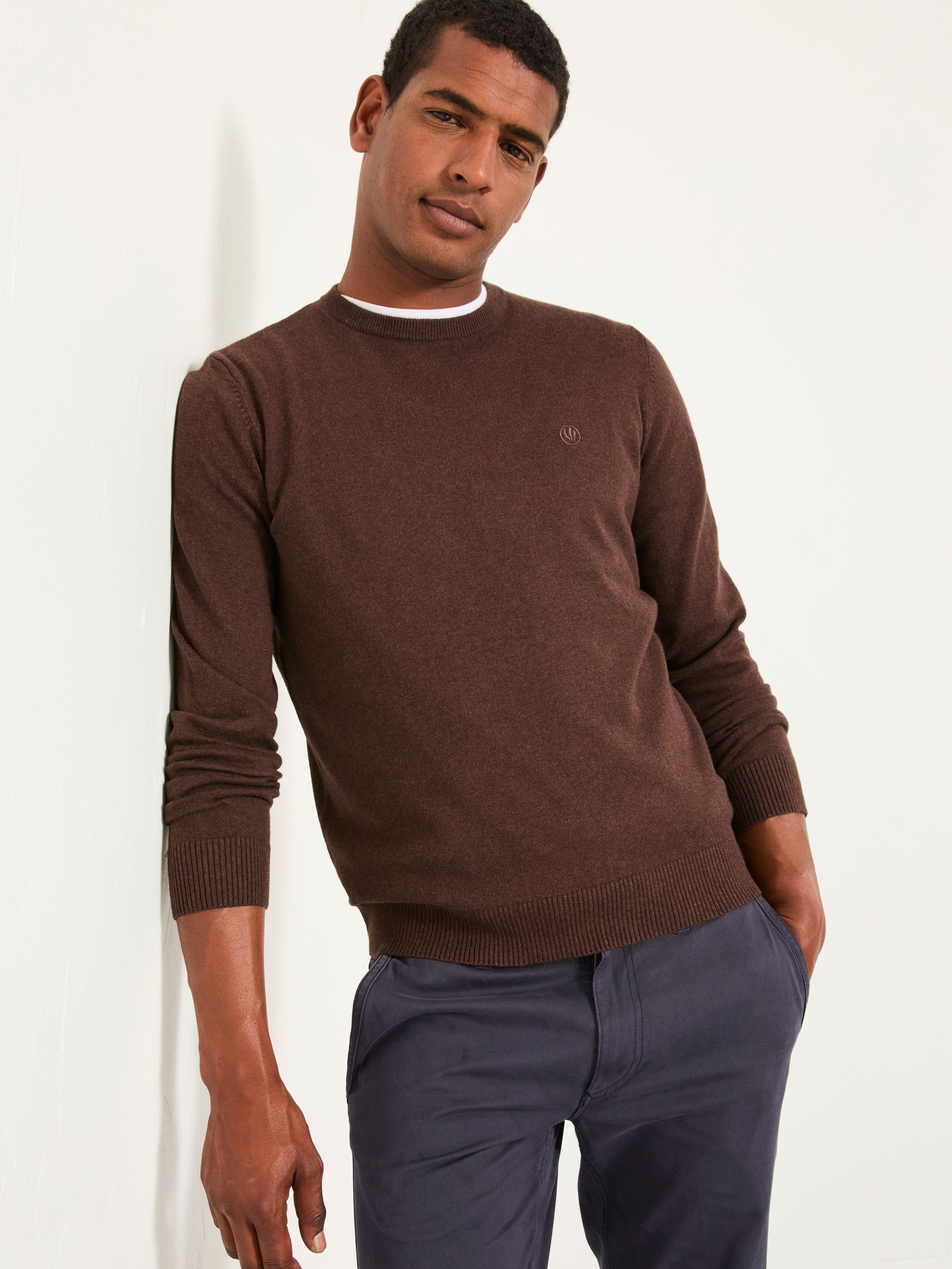 Rye Chocolate Brown Crew Neck Knitted Jumper (F02248) | $77