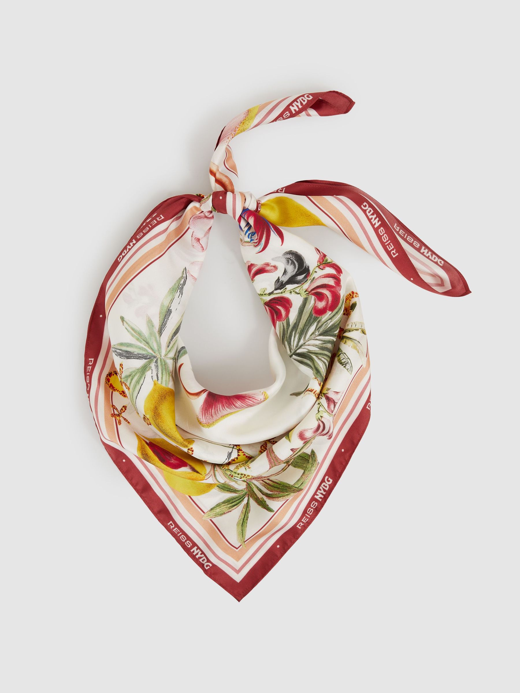 NYBG Silk Floral-Print Scarf in White (F02485) | US$125