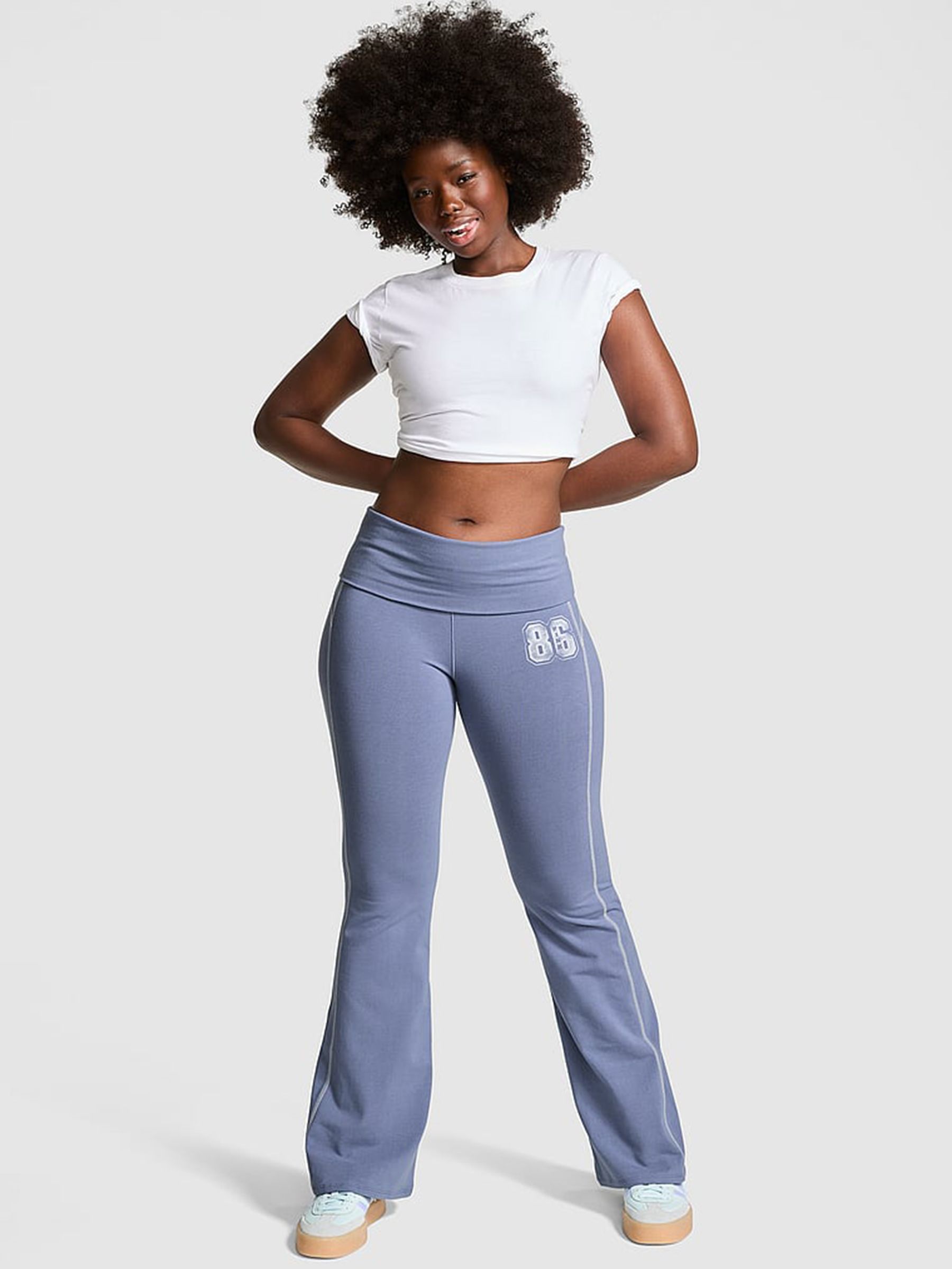 Dusty Iris Blue Cotton Foldover Flare Leggings (F02765) | €40
