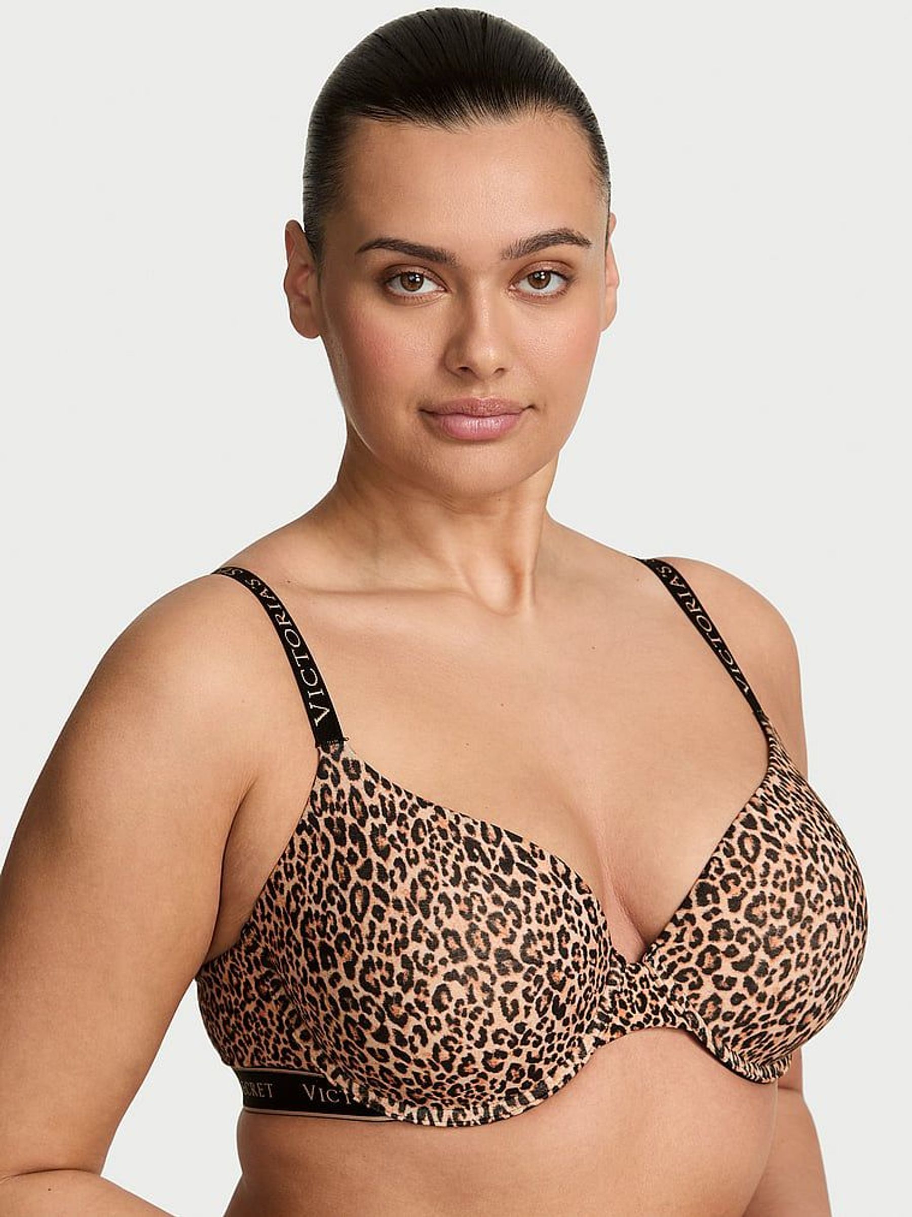 Leopard Brown Lightly Lined Demi Cotton Logo Bra (F02768) | €40