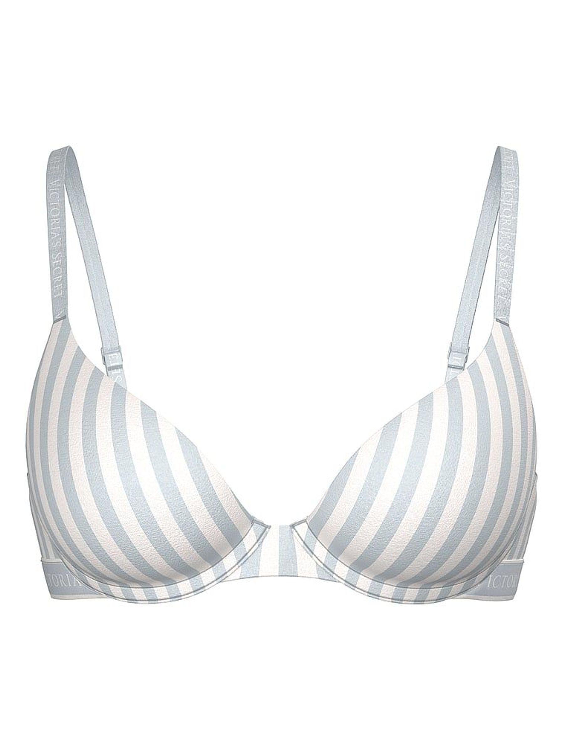 Grey Fog Stripe Full Cup Push Up Cotton Logo Bra (F02772) | €40
