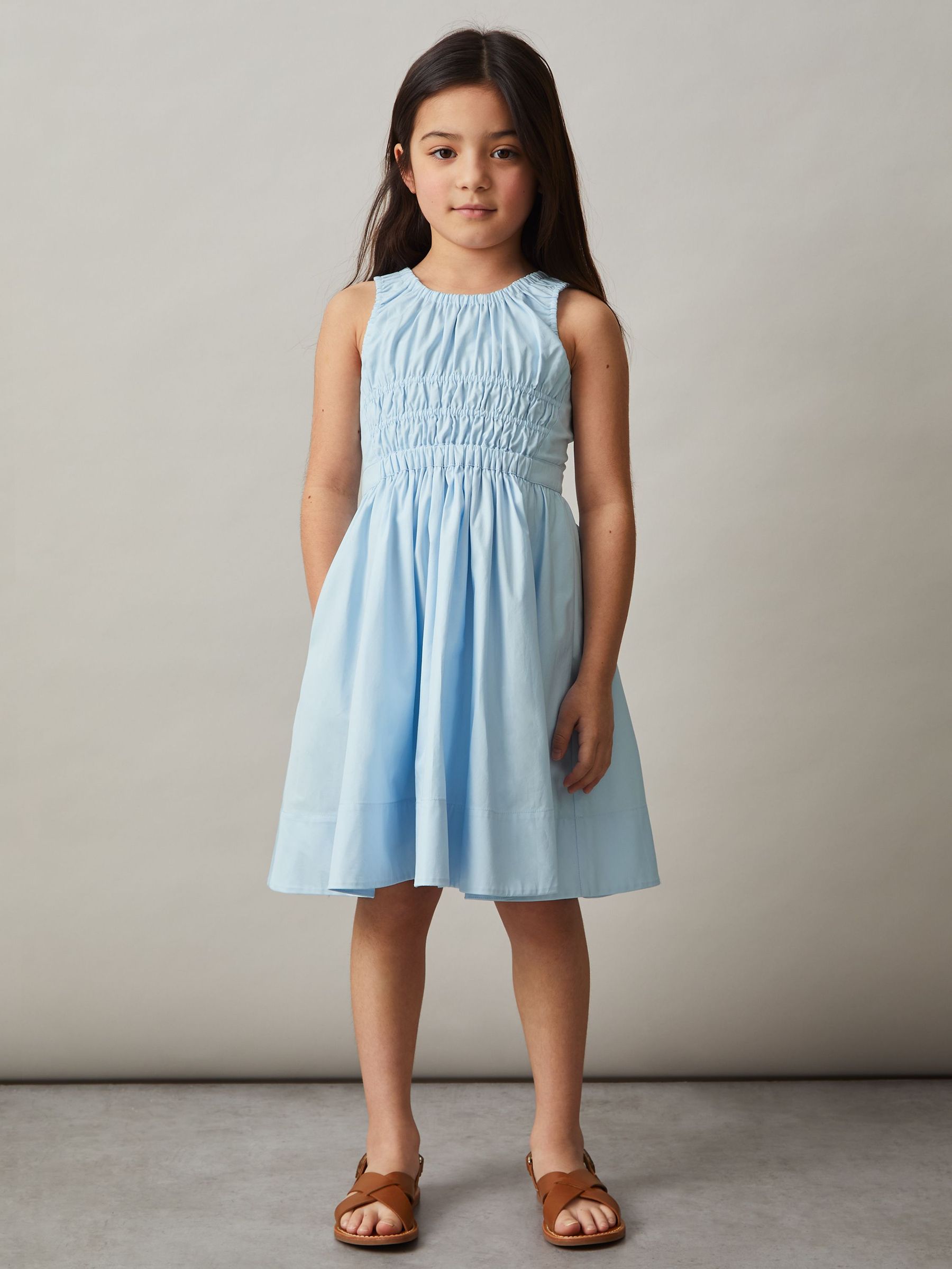 Cotton Shirred Sleeveless Dress in Blue (F02820) | €85