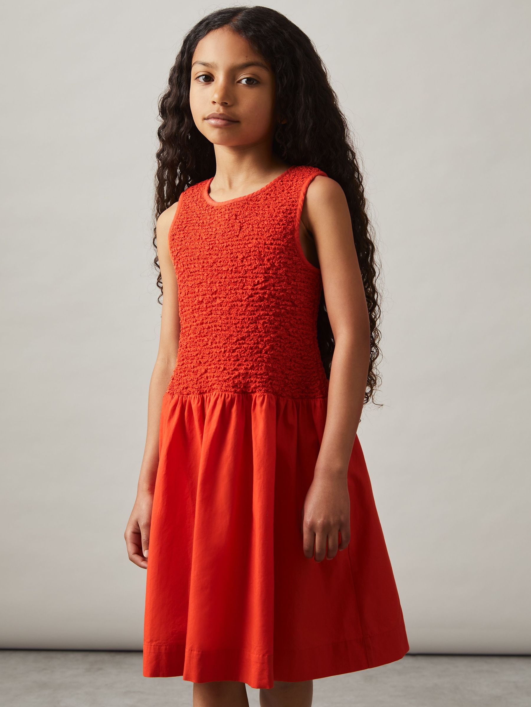 Cotton Shirred-Bodice Dress in Red (F02825) | €90
