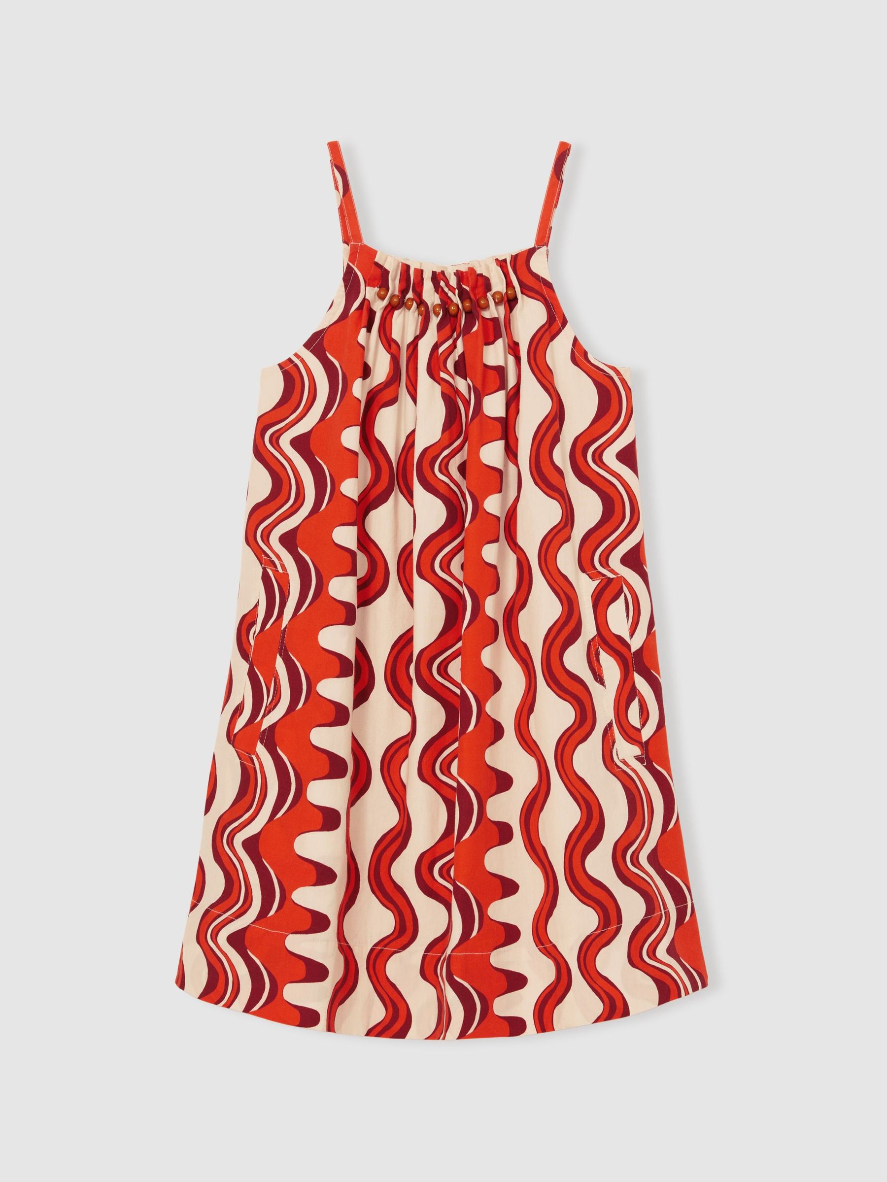 Cotton Bead-Detail Printed Dress in Red (F02826) | US$95