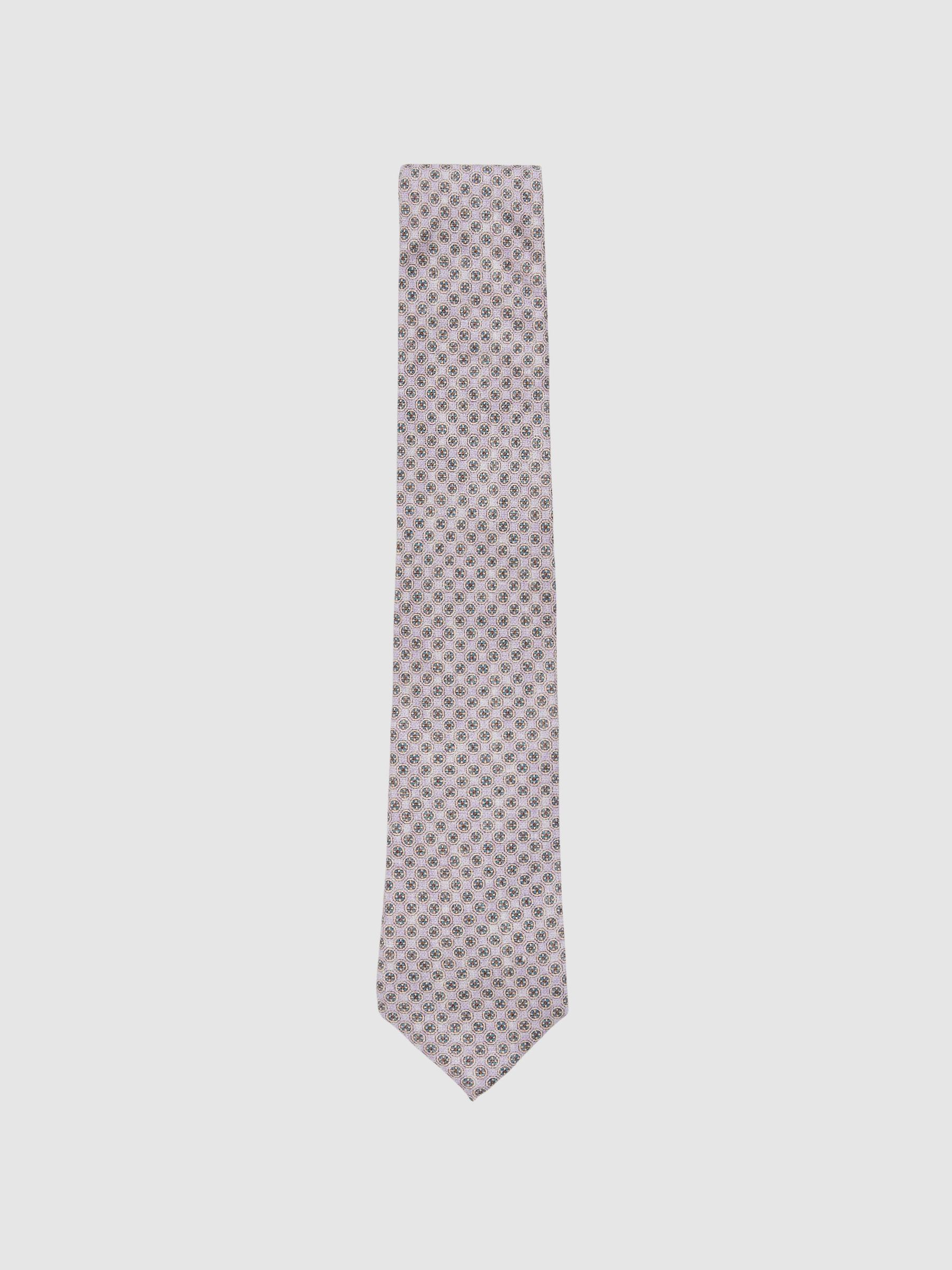Silk Medallion-Print Tie in Soft Pink (F02831) | US$110