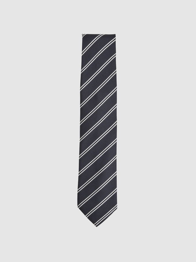 Silk Blend Stripe Tie in Navy (F02833) | US$95