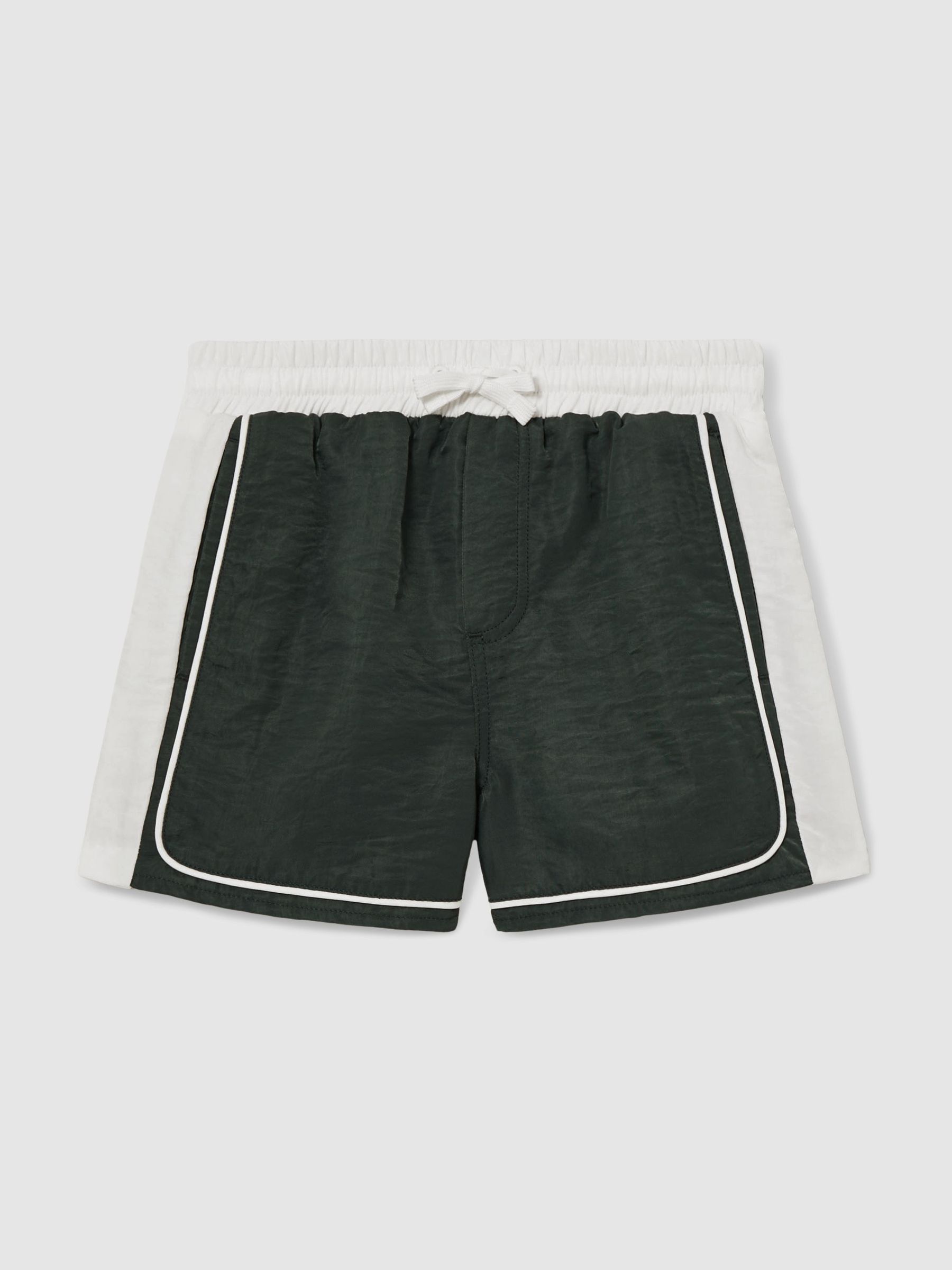 Colour-Block Piped Swim Shorts in Green/White (F02834) | US$50