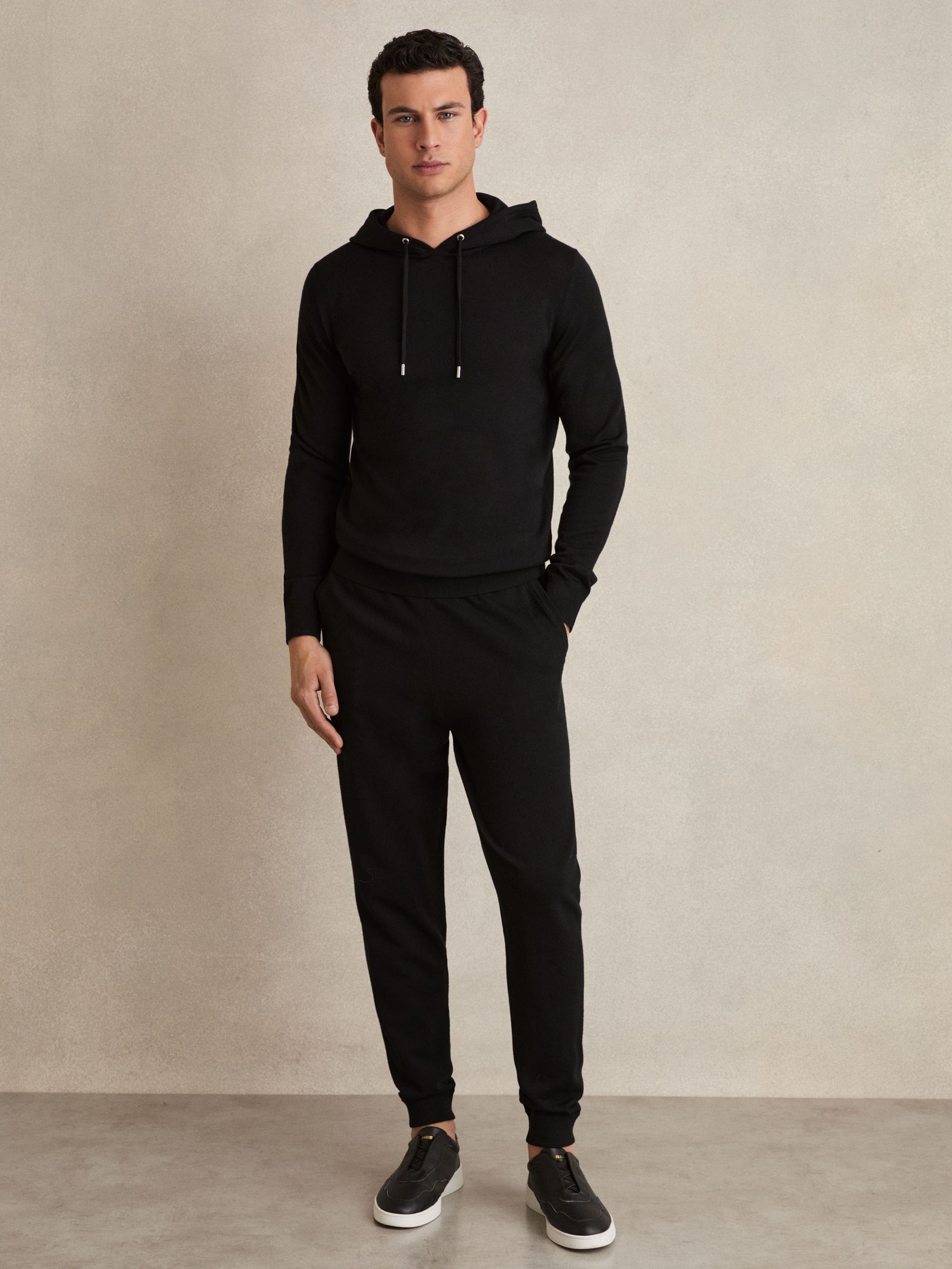 Merino Wool Drawstring Hoodie in Black (F02836) | €140