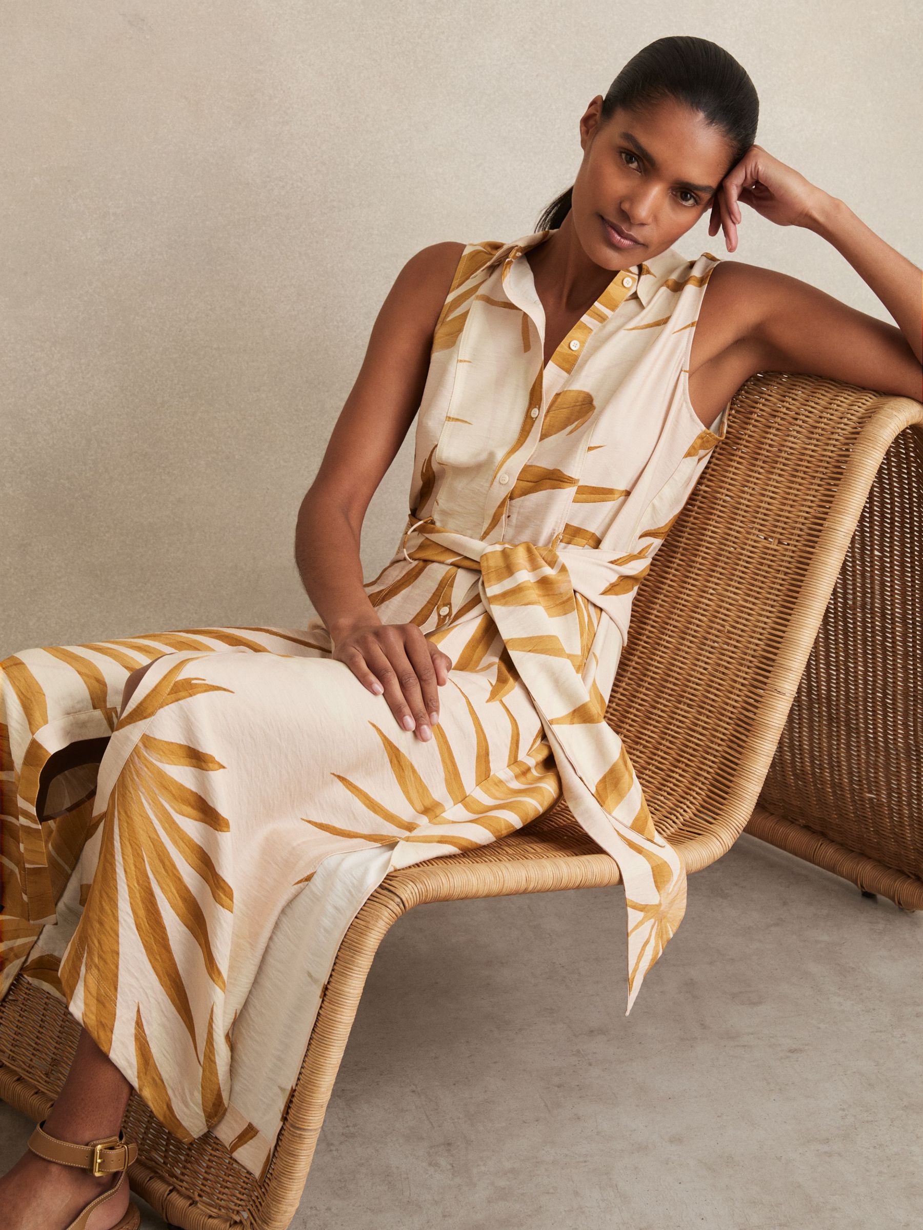 Petite Print overhemdjurk met palmprint in naturel (F02841) | € 195
