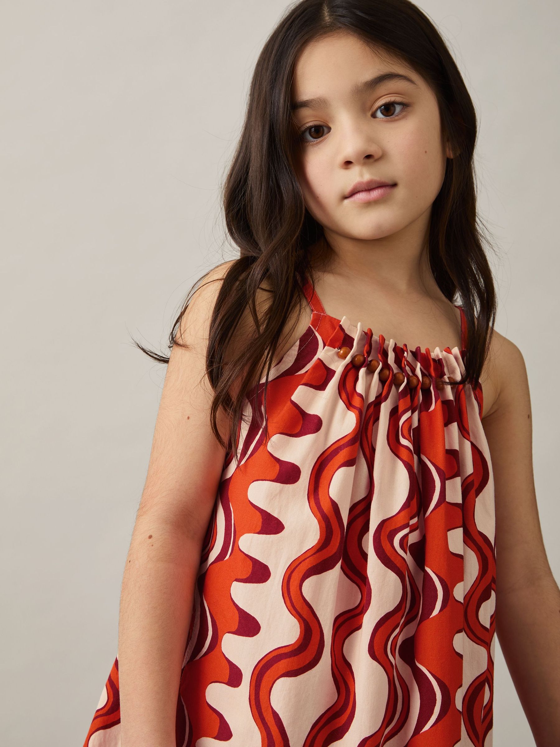 Cotton Bead-Detail Printed Dress in Red (F02844) | US$90