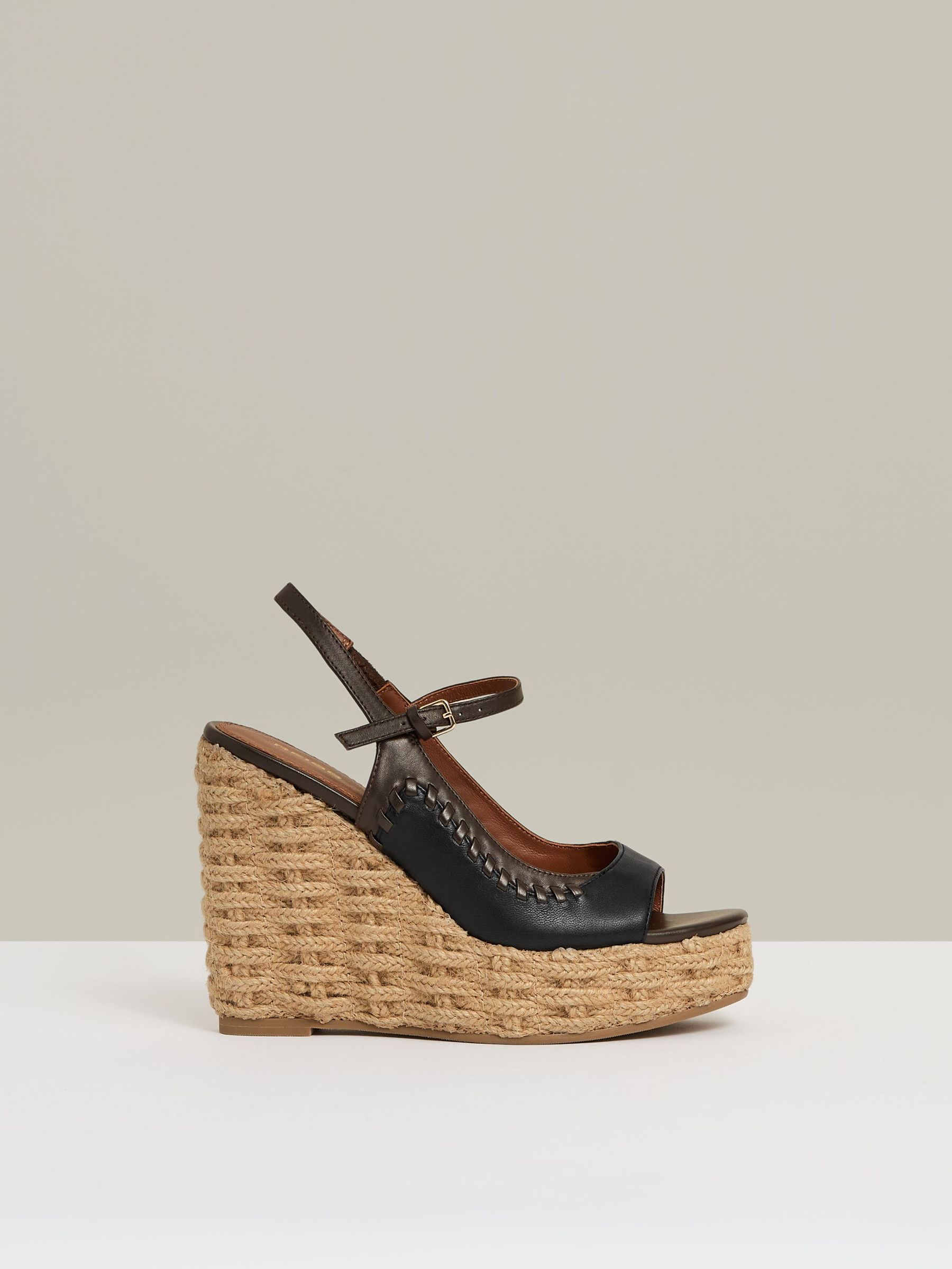 Leather Whipstitch Wedges Sandals in Chocolate/Black (F04006) | CHF 270