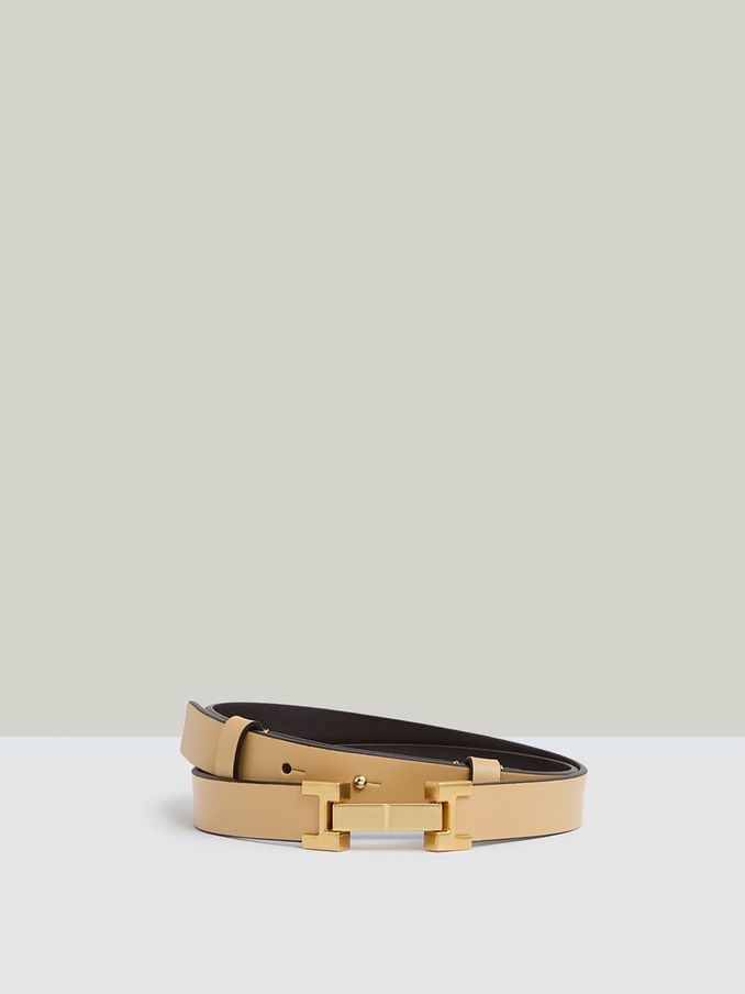Leather Square Hinge Belt in Neutral (F04009) | $125