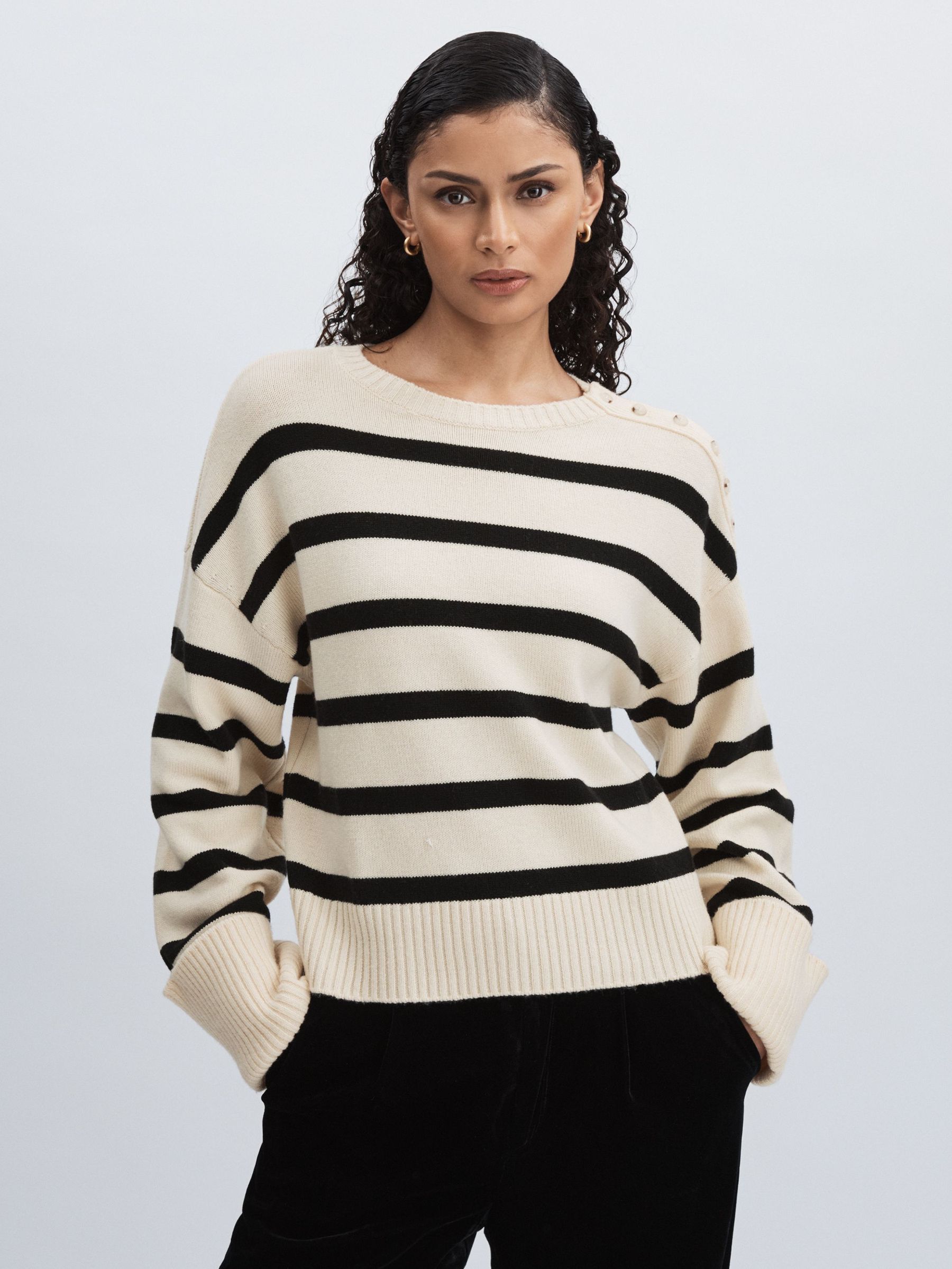 Paige Wool Blend White Jumper in White Stripes (F04013) | €435