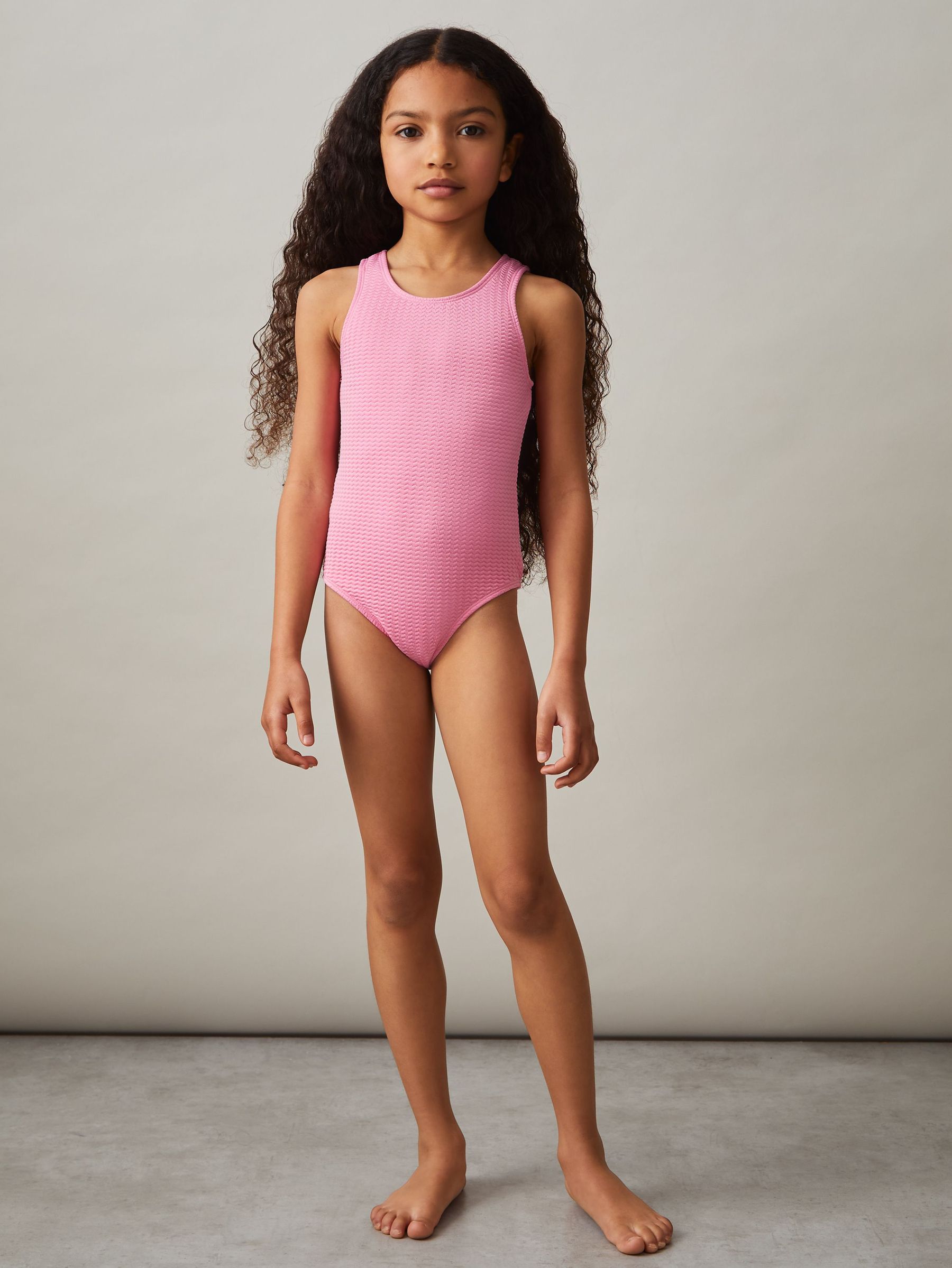 9-13 yrs Textured Swimsuit in Pink (F04021) | 114 QAR