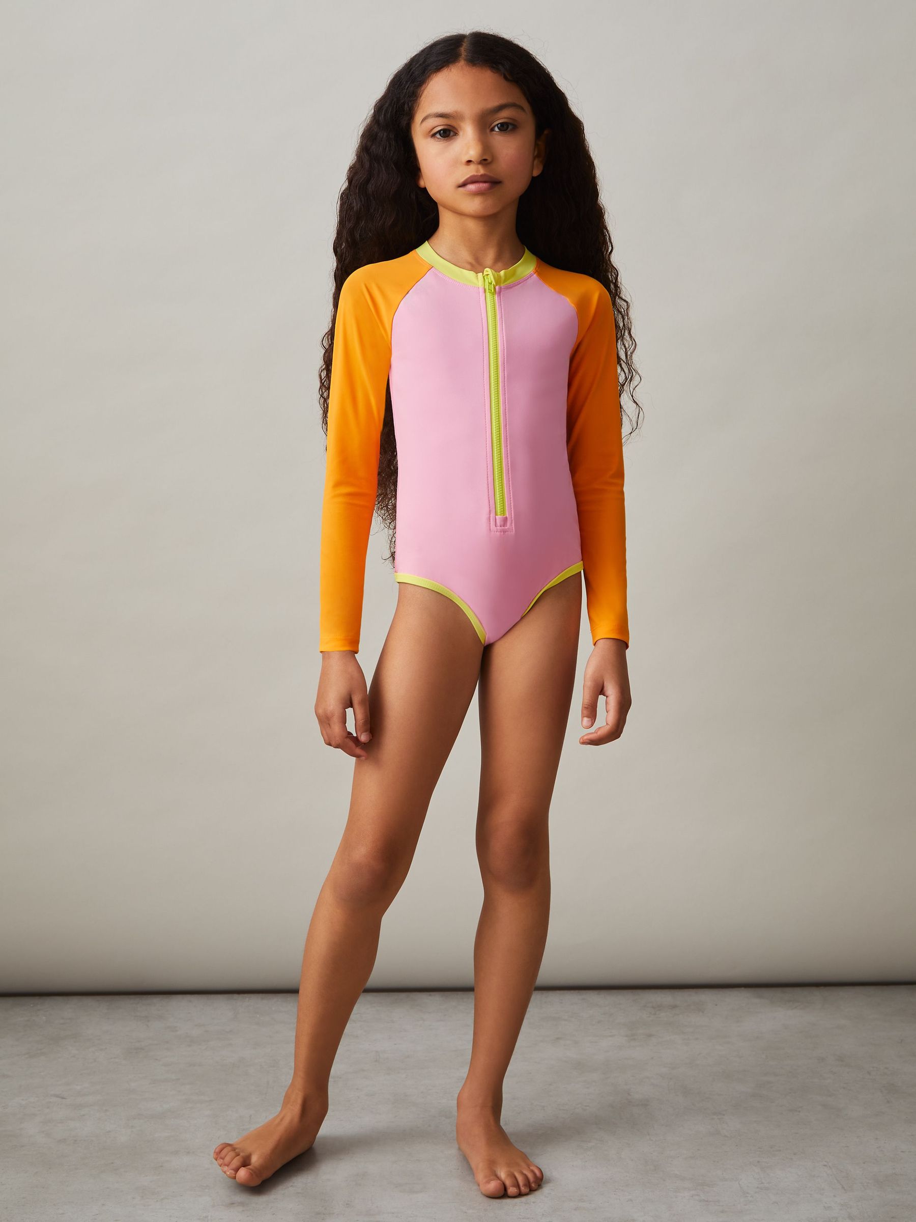 9-13 yrs Colour-Block Long-Sleeve Swimsuit in Multi (F04033) | 92 QAR