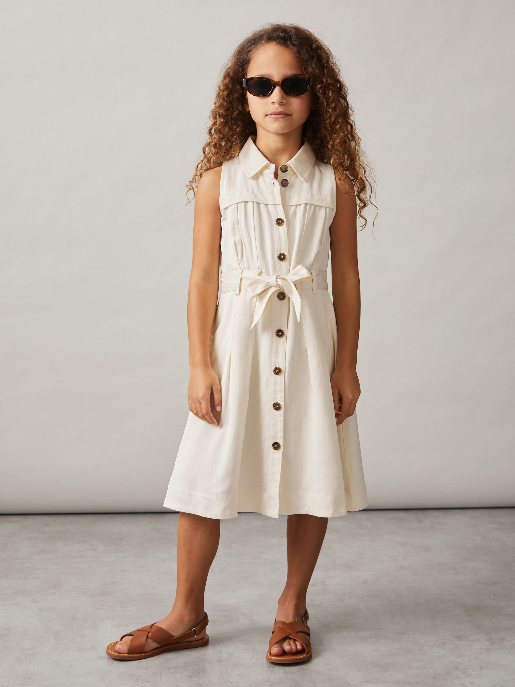 4-9 yrs Tie-Waist Collared Dress in Ivory (F04035) | €95