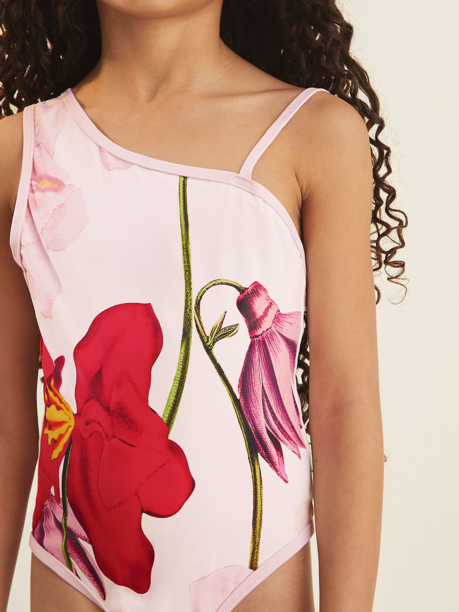 9-13 yrs Reiss | NYBG Floral One-Shoulder Swimsuit in Ivory (F04040) | € 65