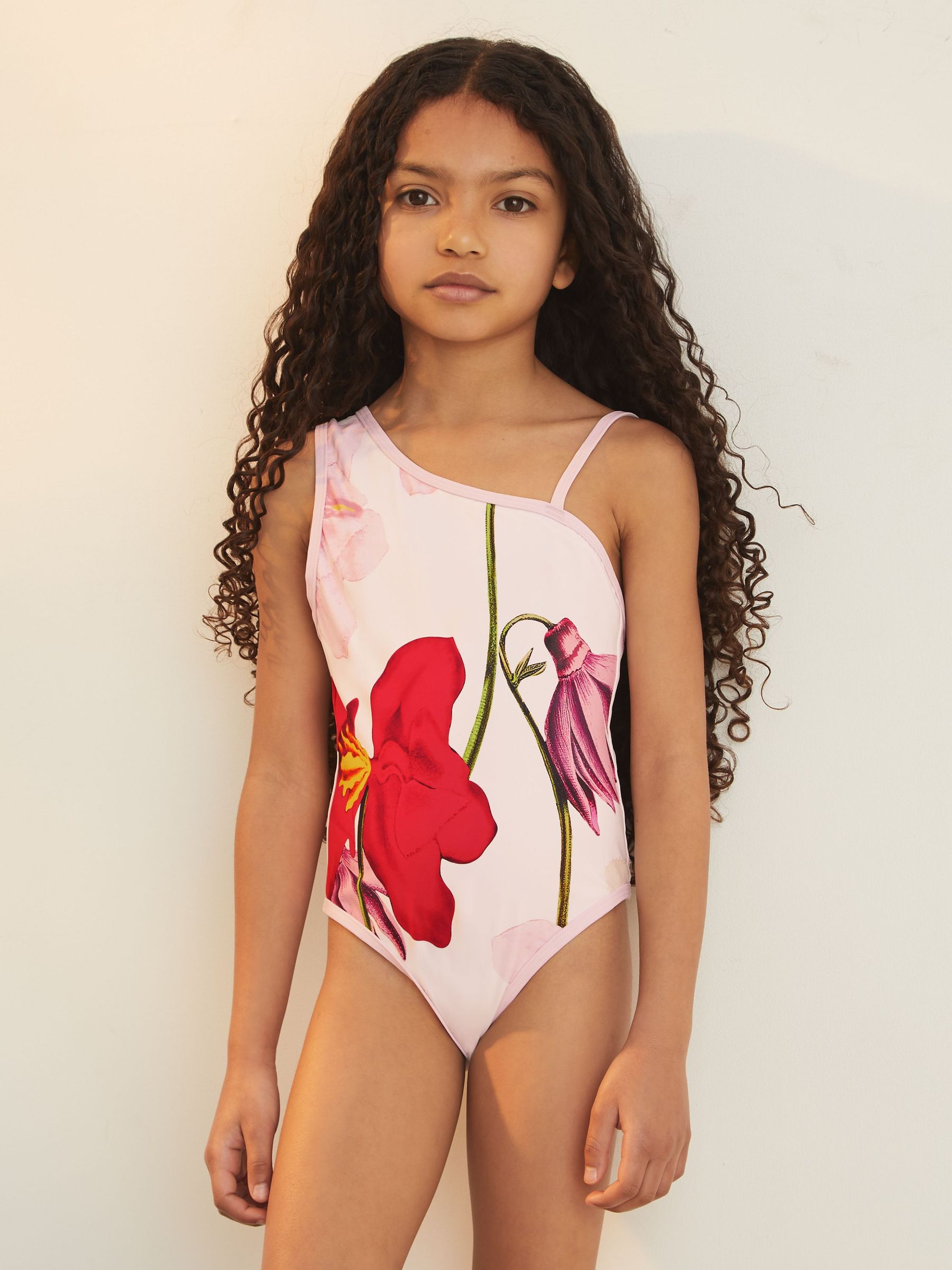 4-9 yrs Reiss | NYBG Floral One-Shoulder Swimsuit in Ivory (F04045) | € 55