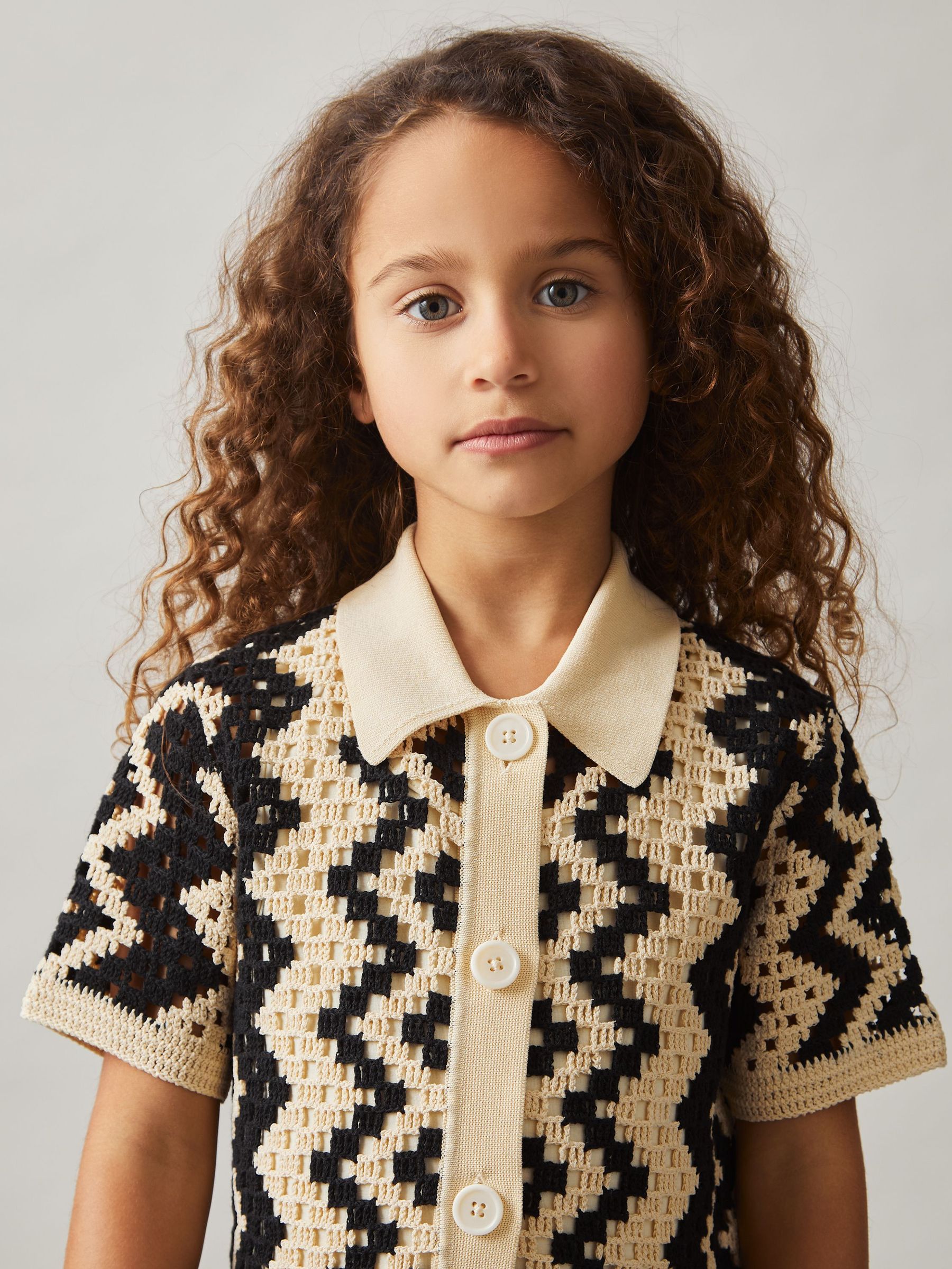 Cotton-Blend Patterned Crochet Dress in Ecru (F04049) | US$130