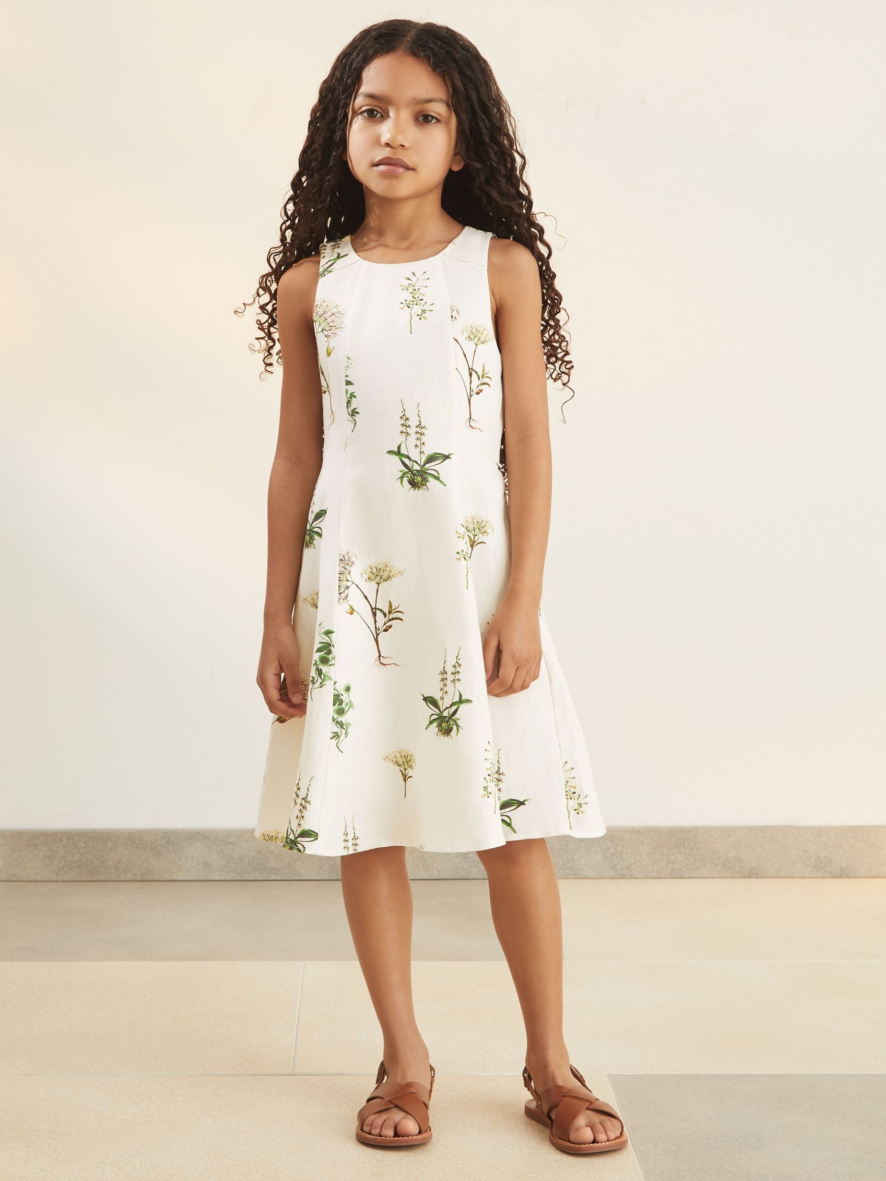 9-13 yrs Reiss | NYBG Linen Floral Flared Dress in Ivory (F04052) | €145