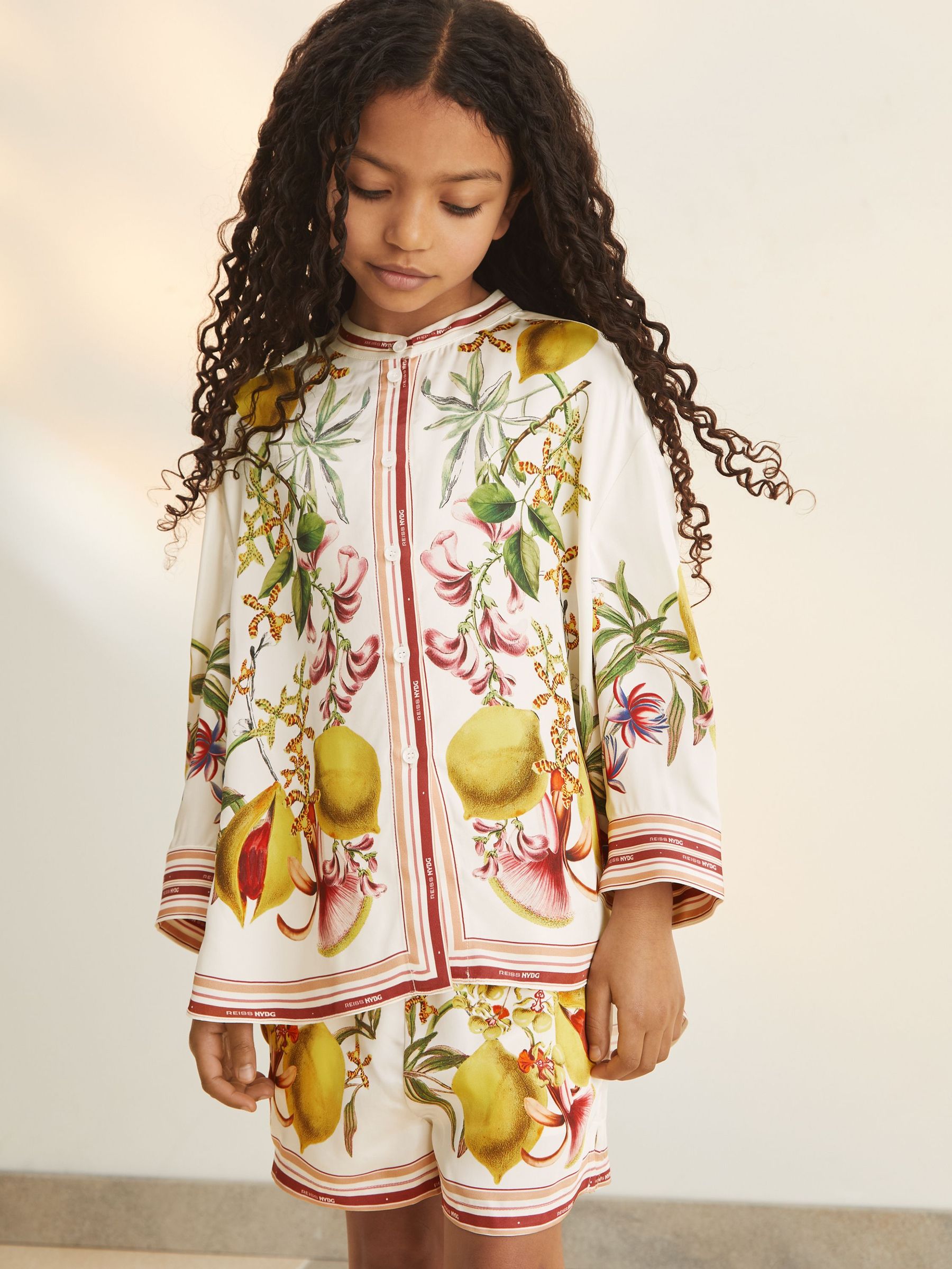 4-9 yrs Reiss | NYBG Satin Floral-Print Shirt in Ivory (F04063) | US$95