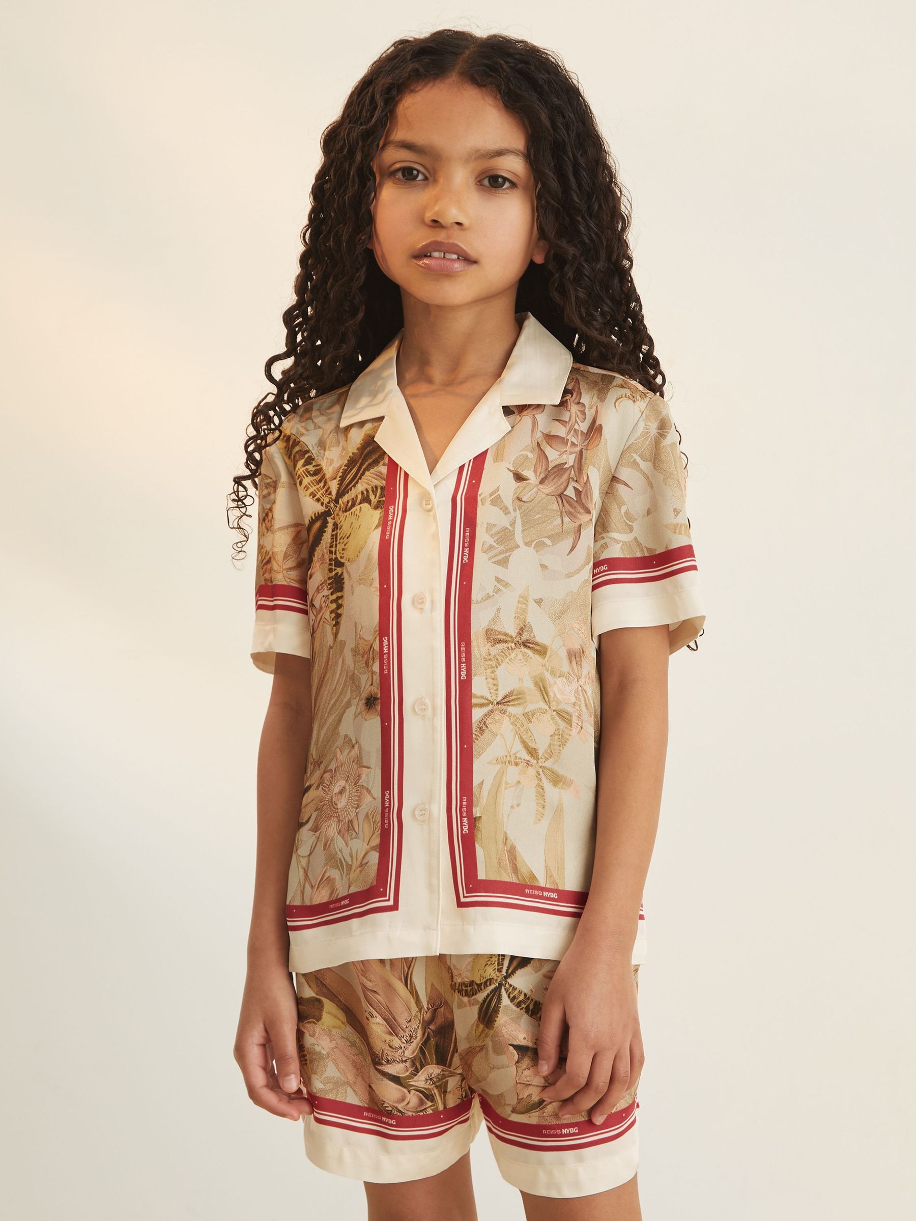 9-13 yrs Reiss | NYBG Satin Floral-Print Shirt in Khaki (F04075) | €85