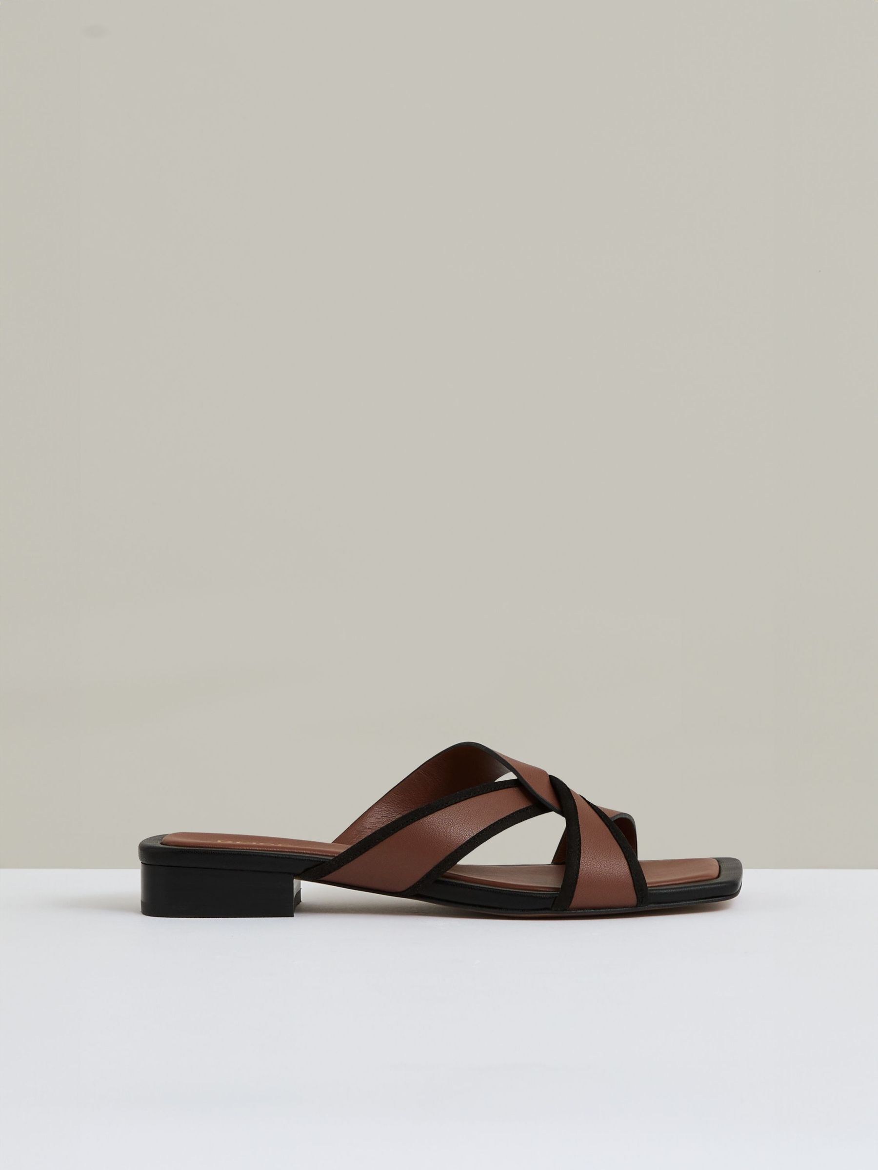 Leather Link-Strap Slip-On Sandals in Tan (F05141) | US$265