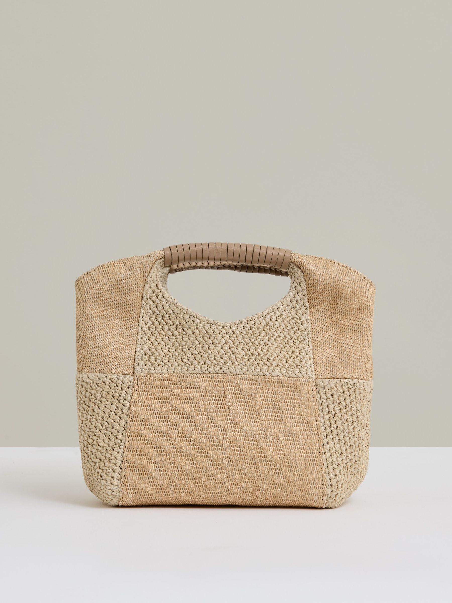Raffia Patchwork Clutch Bag in Natural (F05144) | US$265