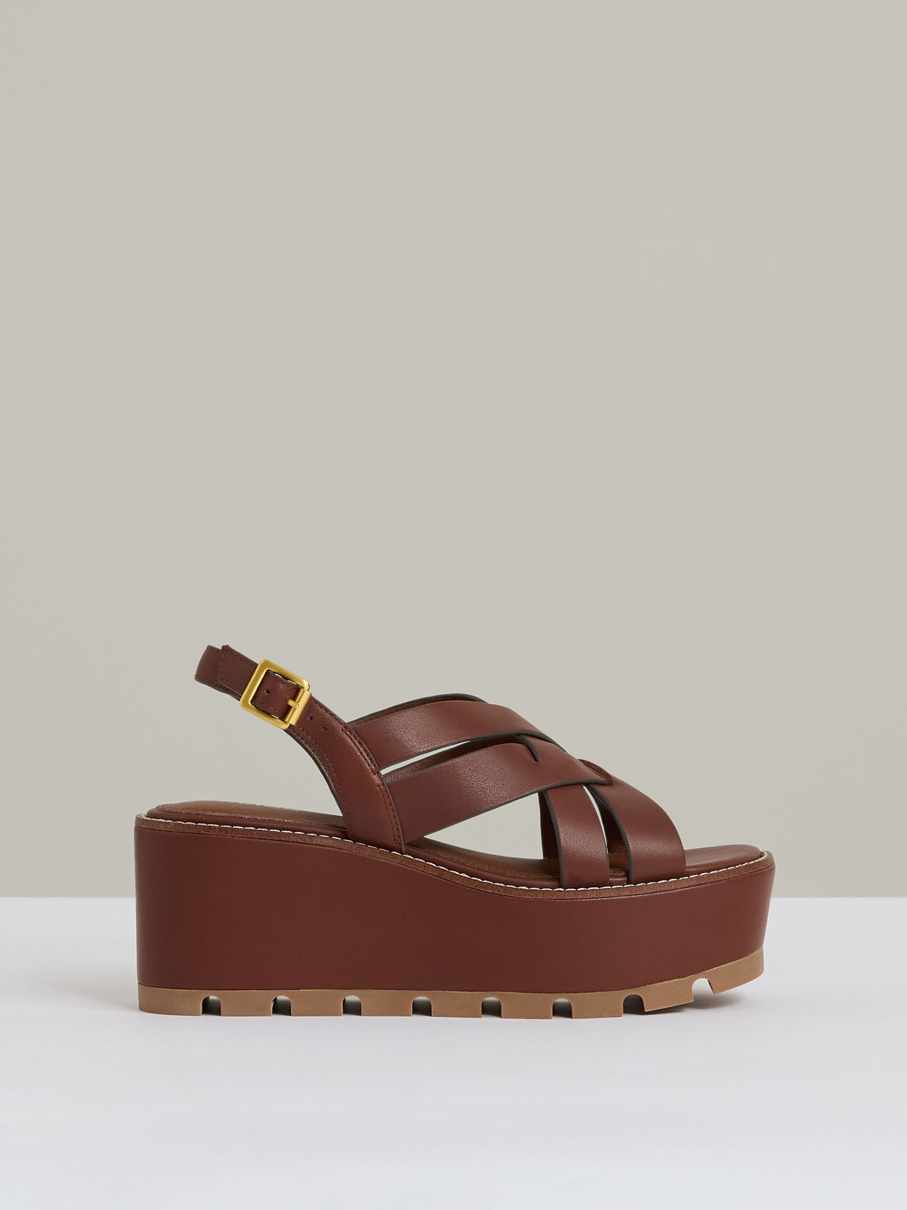 Leather Wedge Platform Sandals in Tan (F05148) | €245