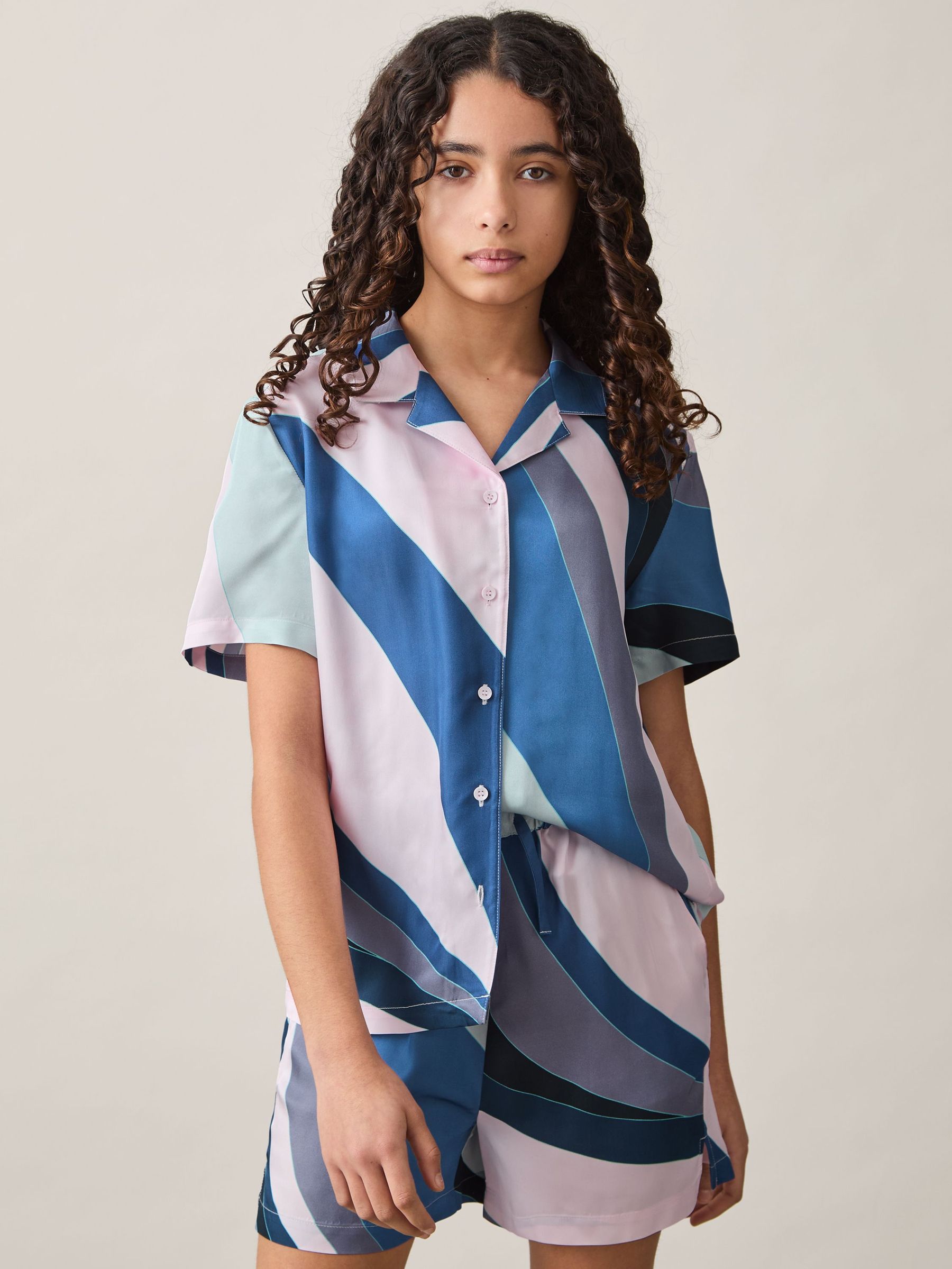 4-9 yrs Printed Cuban Collar Shirt in Blue Print (F06893) | US$65