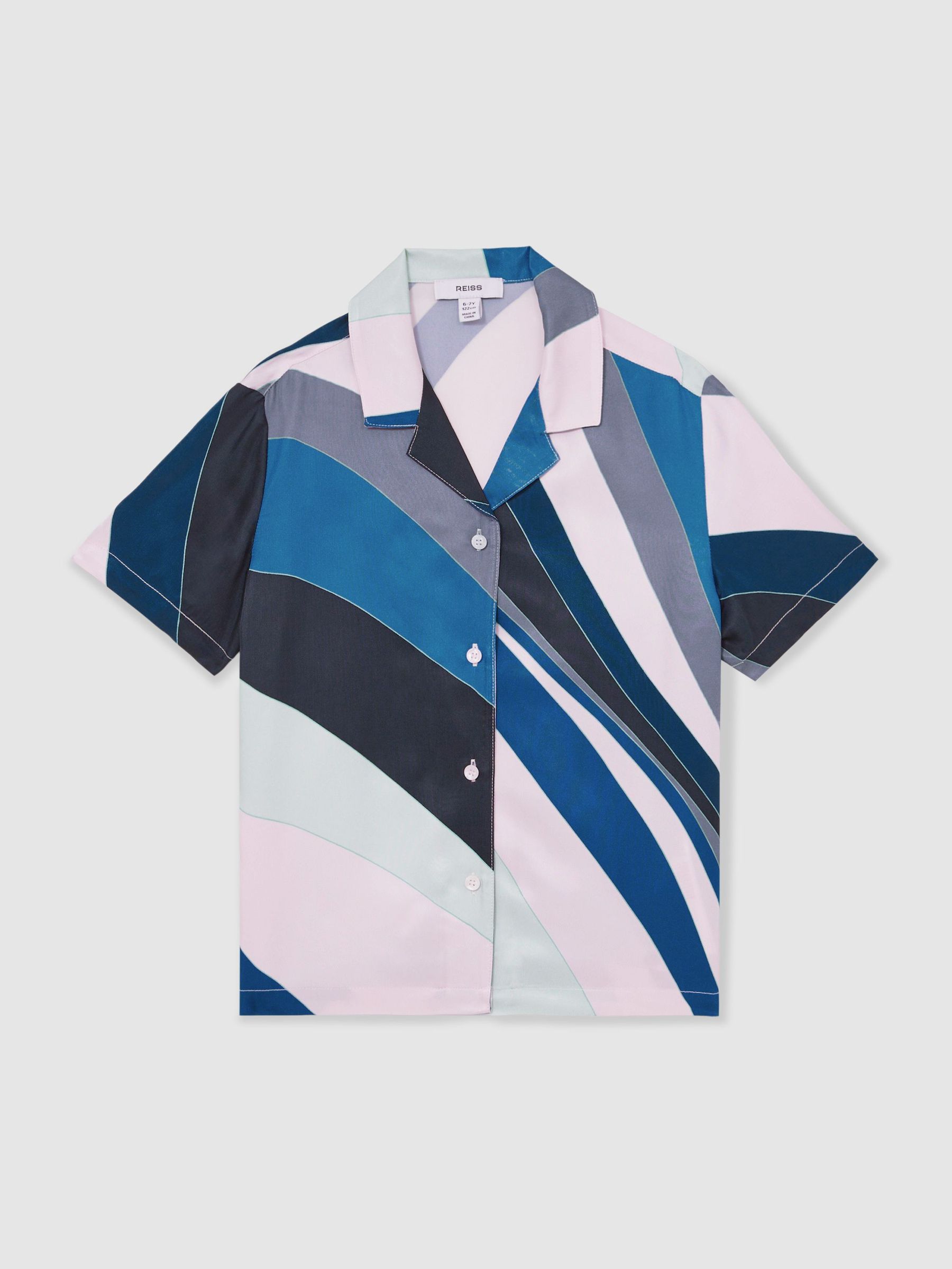 Printed Cuban Collar Shirt in Blue Print (F06896) | €70