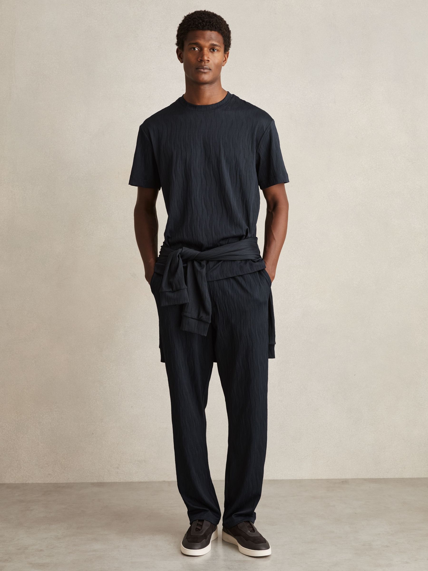 Wave-Jacquard Drawstring Trousers in Navy (F06916) | €140