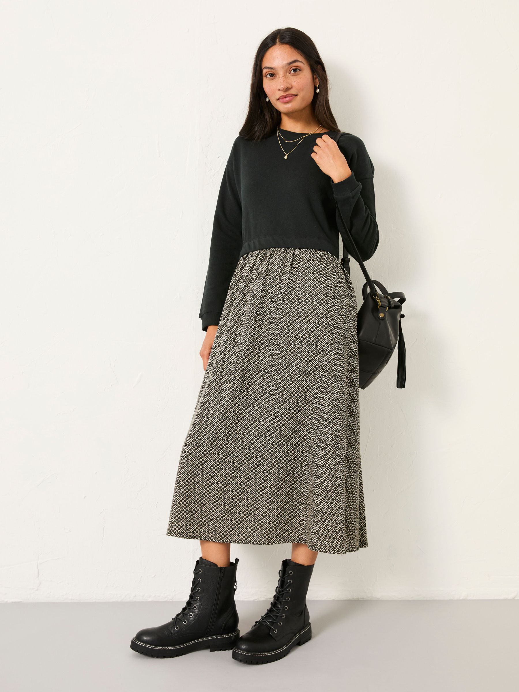 Nia Dark Natural Ikat Geo Regular Midi Dress (F07510) | €85.50